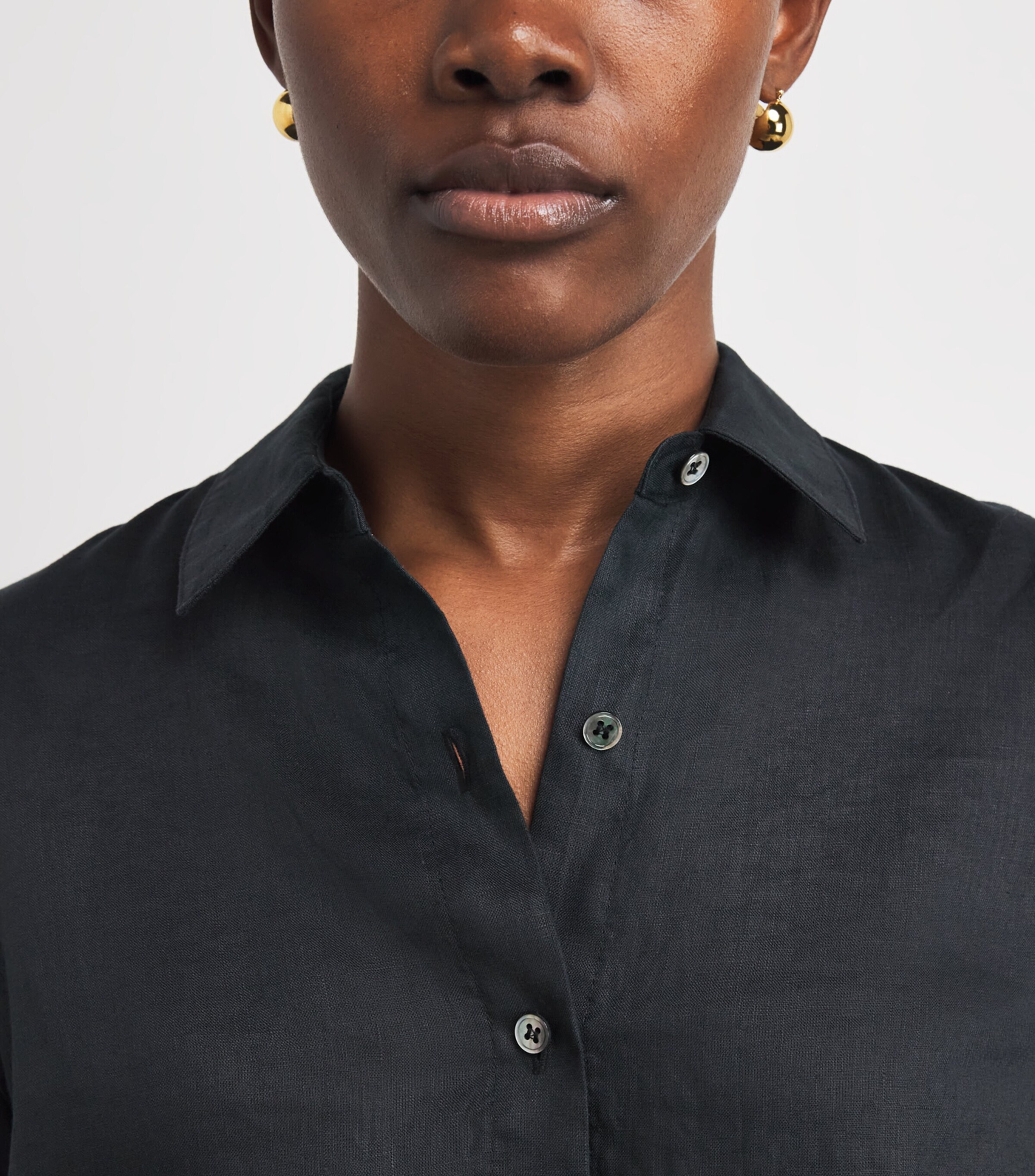 Theory Womens Linen Cinched Shirt Black Image 3
