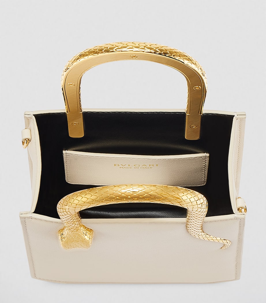 Mini Leather Serpentine Tote Bag WHITE Image 2
