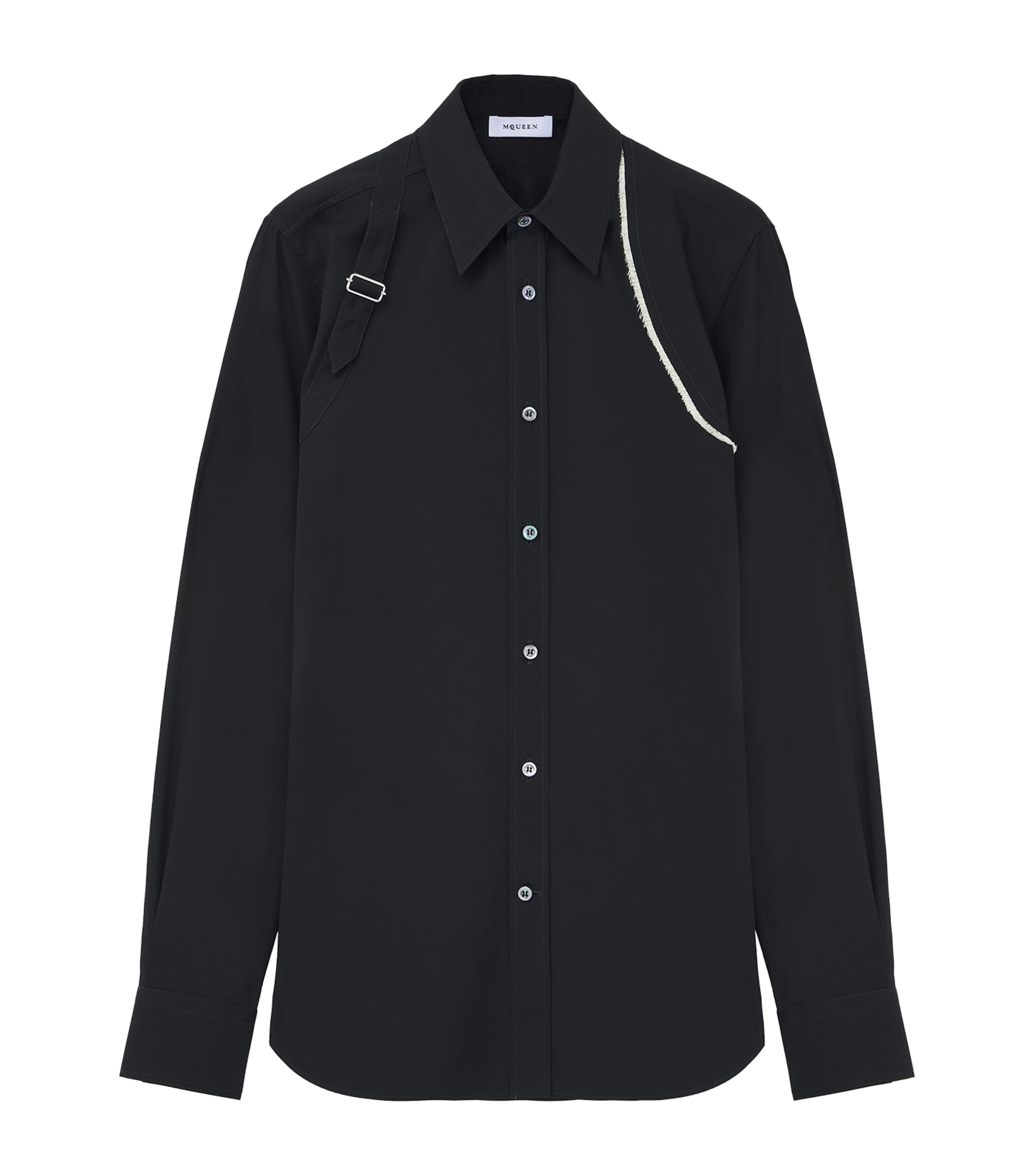 Alexander Mcqueen Mcqueen Raw Edge Harness Cotton Popling Button-up Shirt In Blue