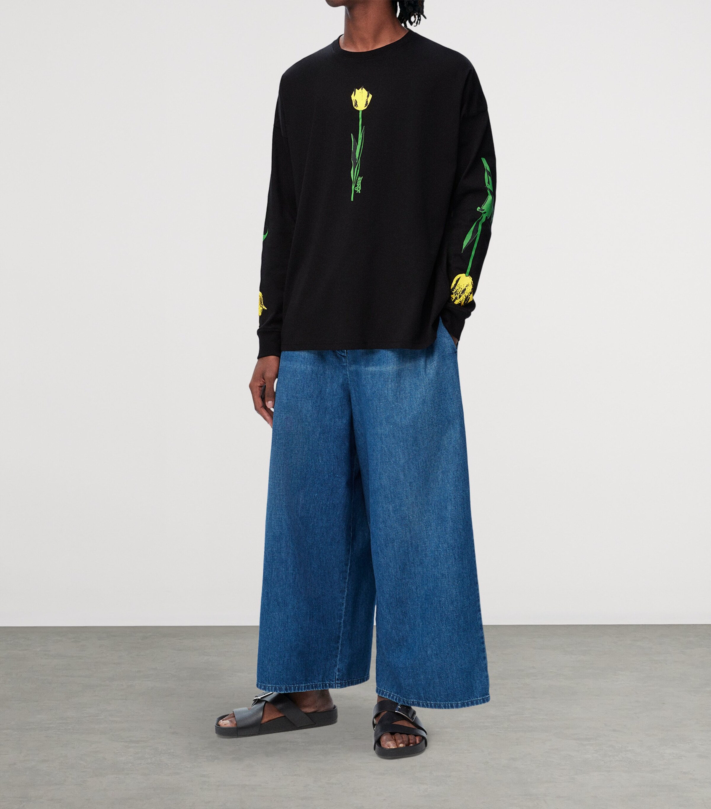 LOEWE Mens x Paula's Ibiza Cropped Wide-Leg Jeans Light Blue Image 2