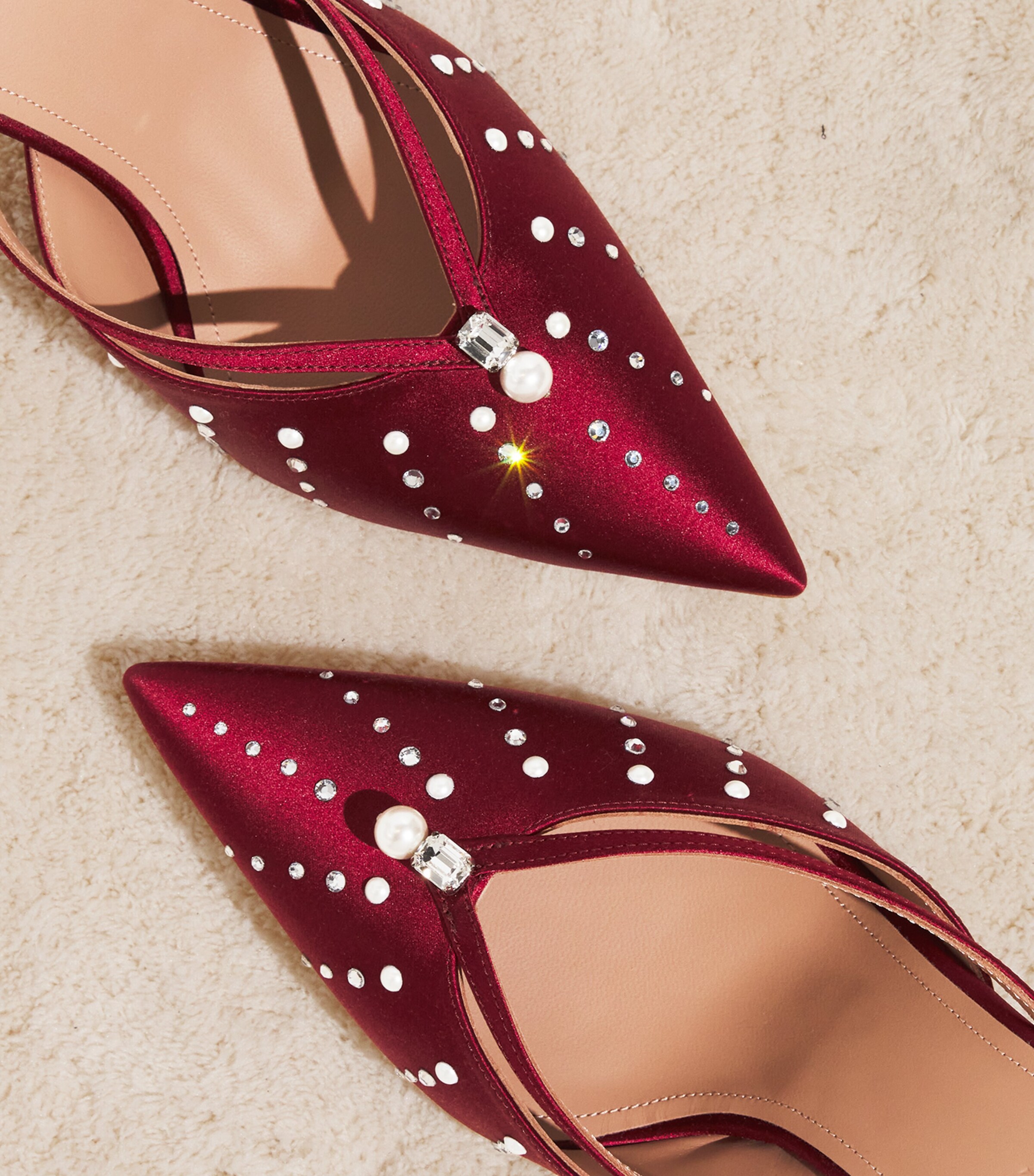 Satin Embellished Marisa Heeled Mules 70 WINE Image 7