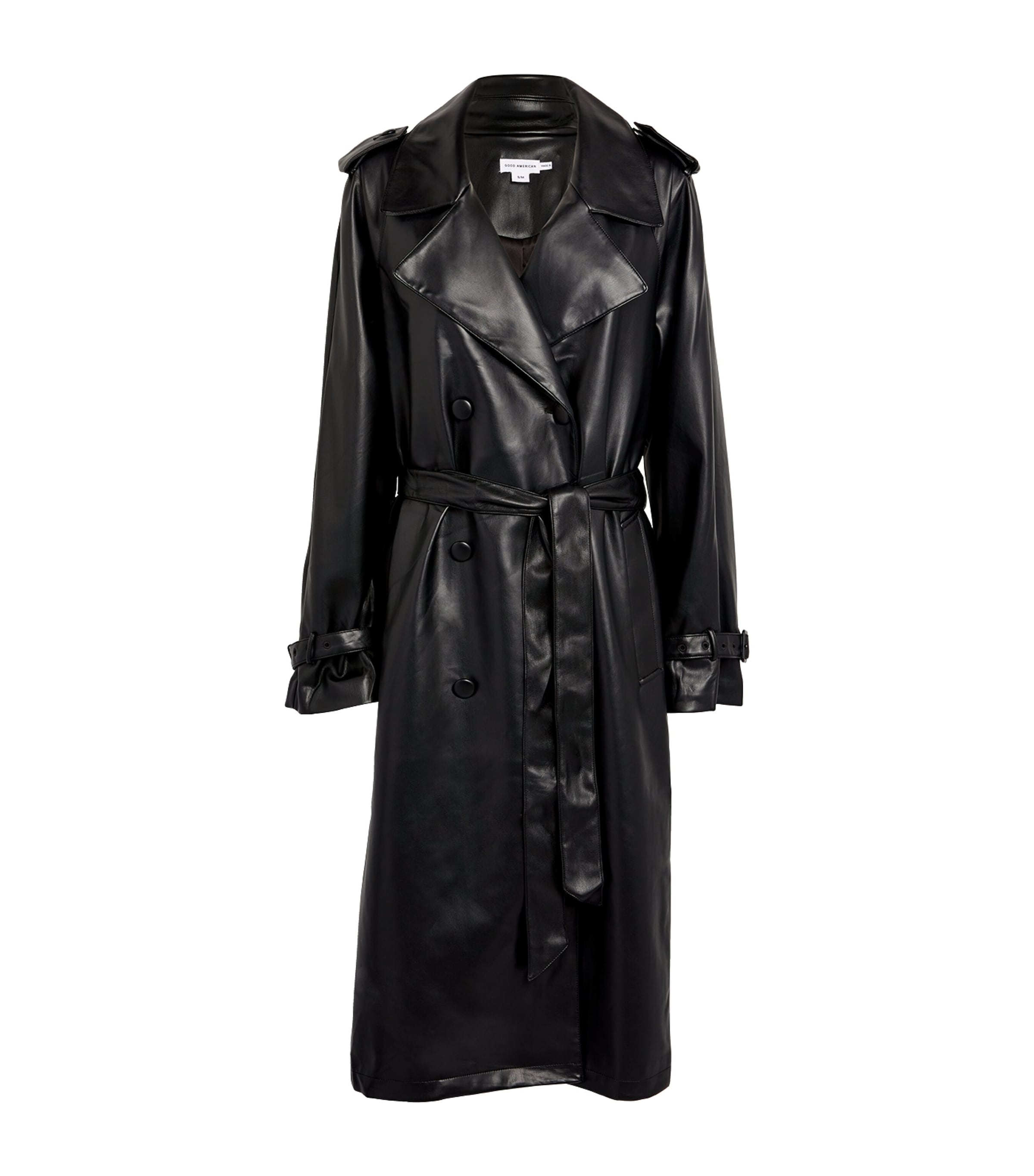 Good American Faux-leather Trench Coat In Black