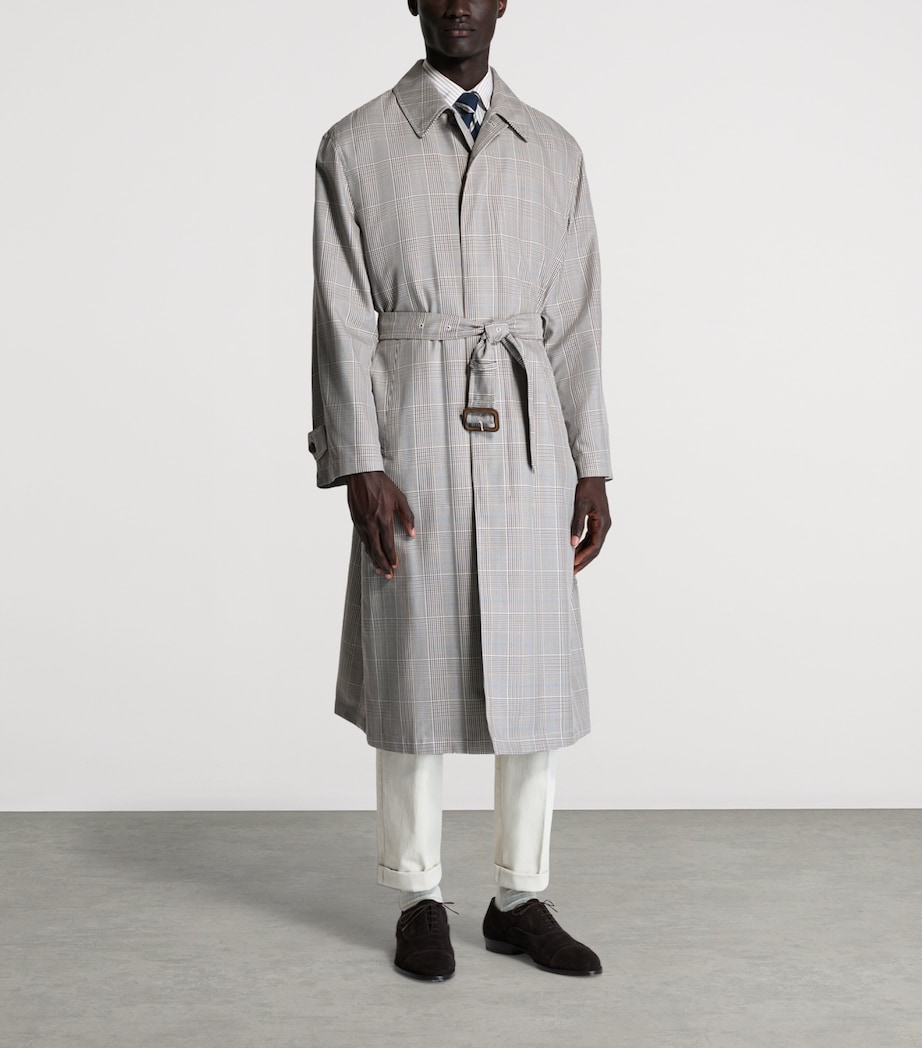 Dunhill Mens Cotton-Silk Glen Check Car Coat Khaki Image 2