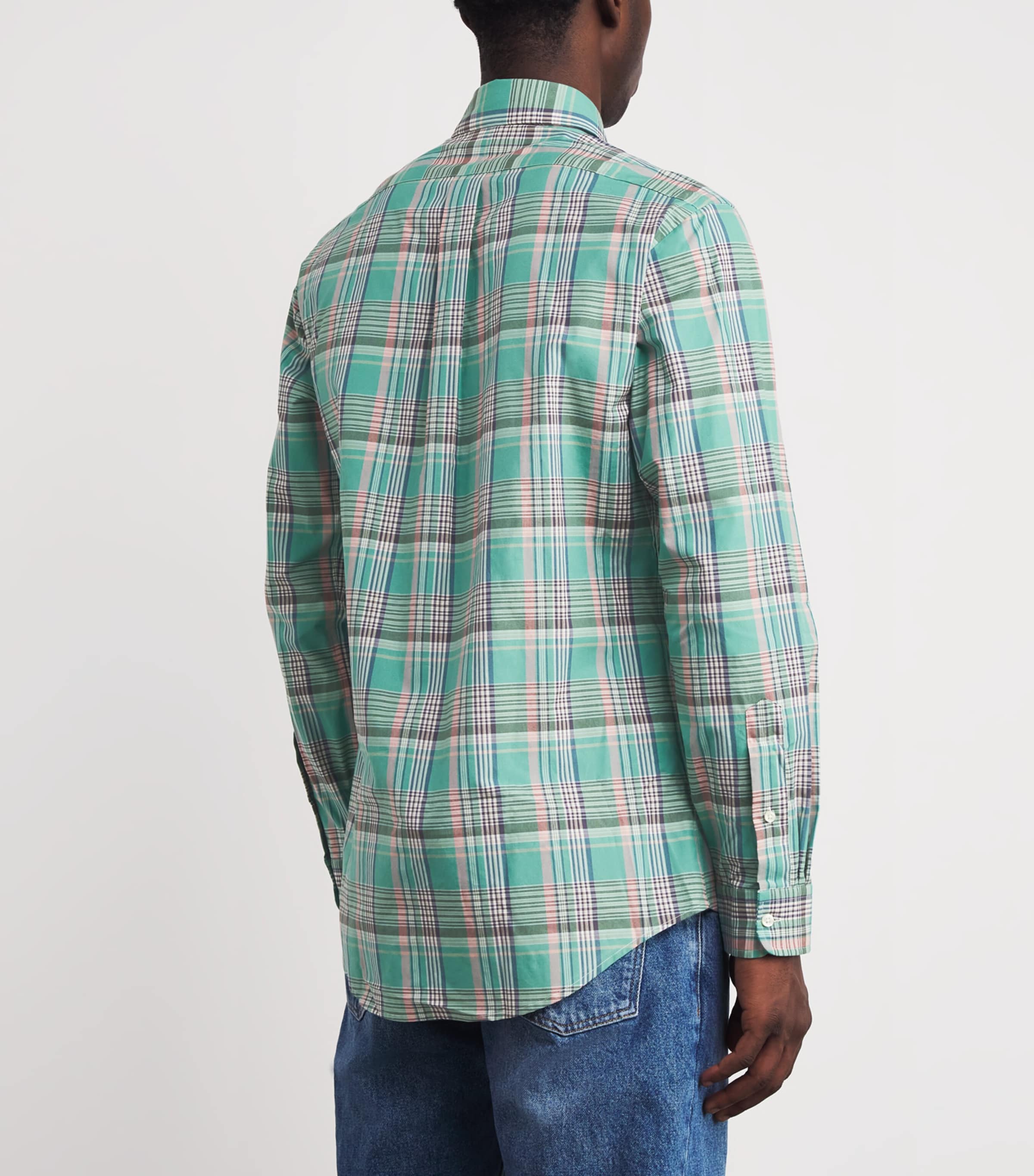 Cotton Check Logo Shirt GREEN PINK Image 4