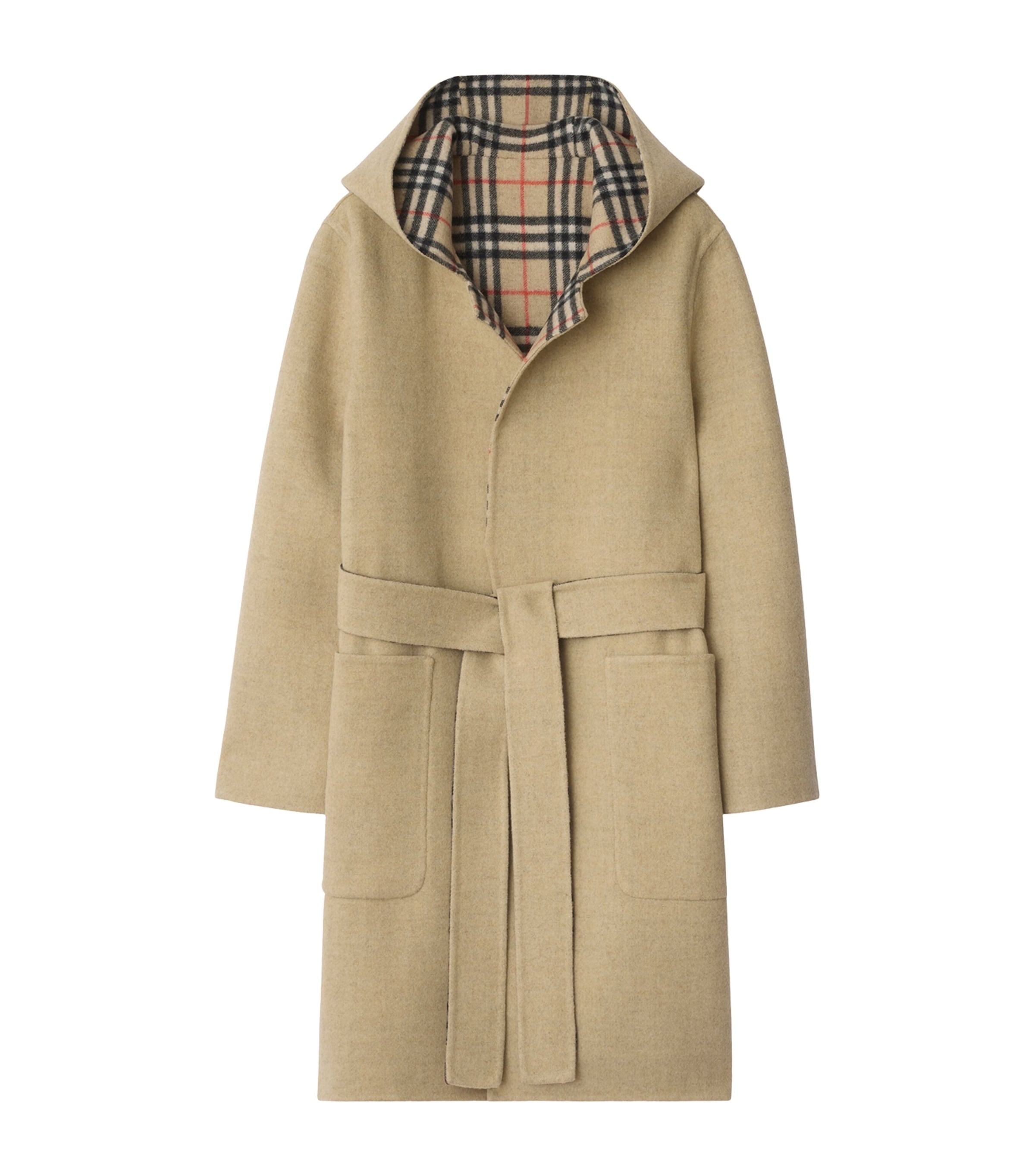 Burberry Wool Reversible Hooded Wrap Coat In Neutral
