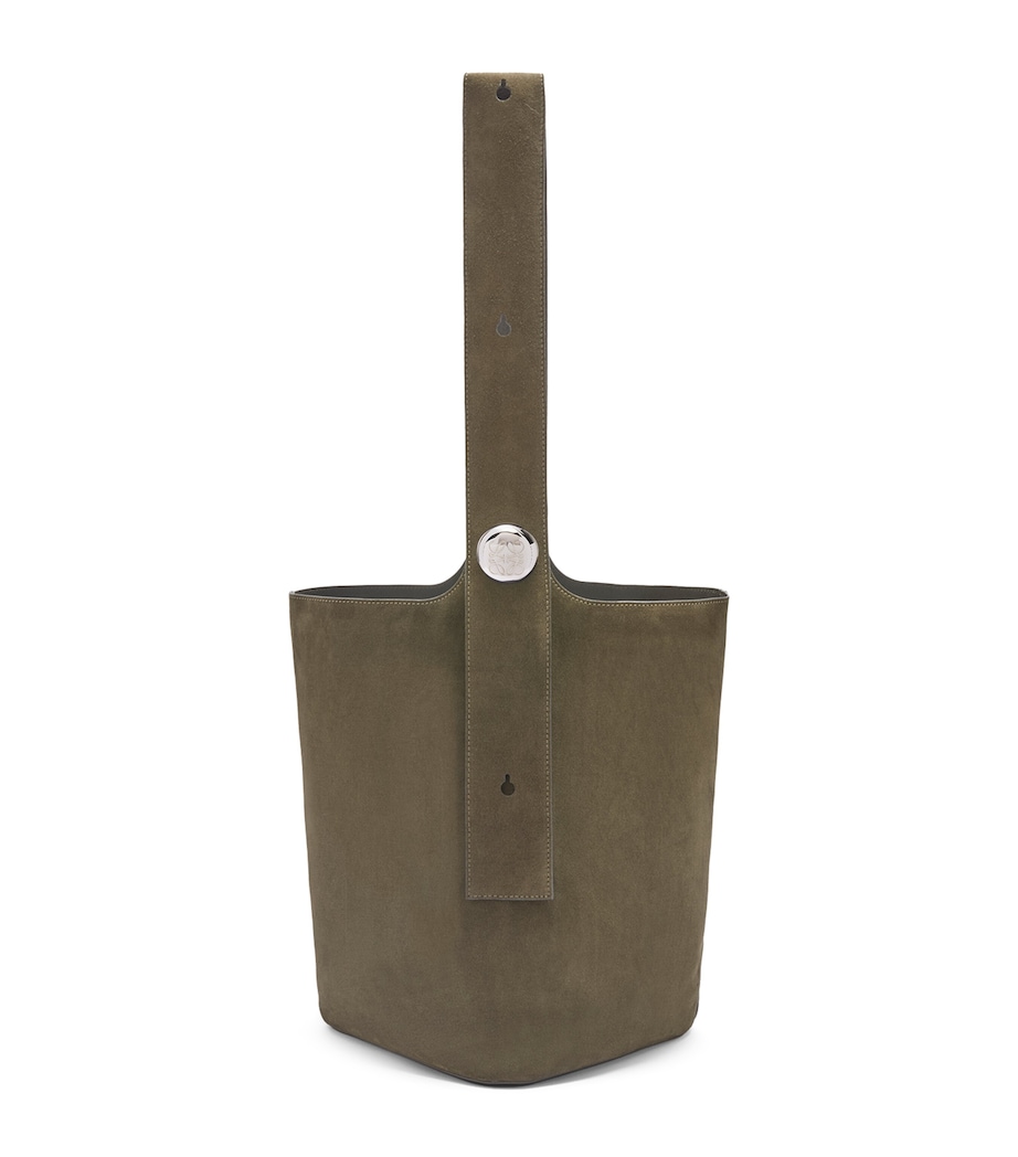 Large Suede Pebble Bucket Bag DARK OLIVE Image 1