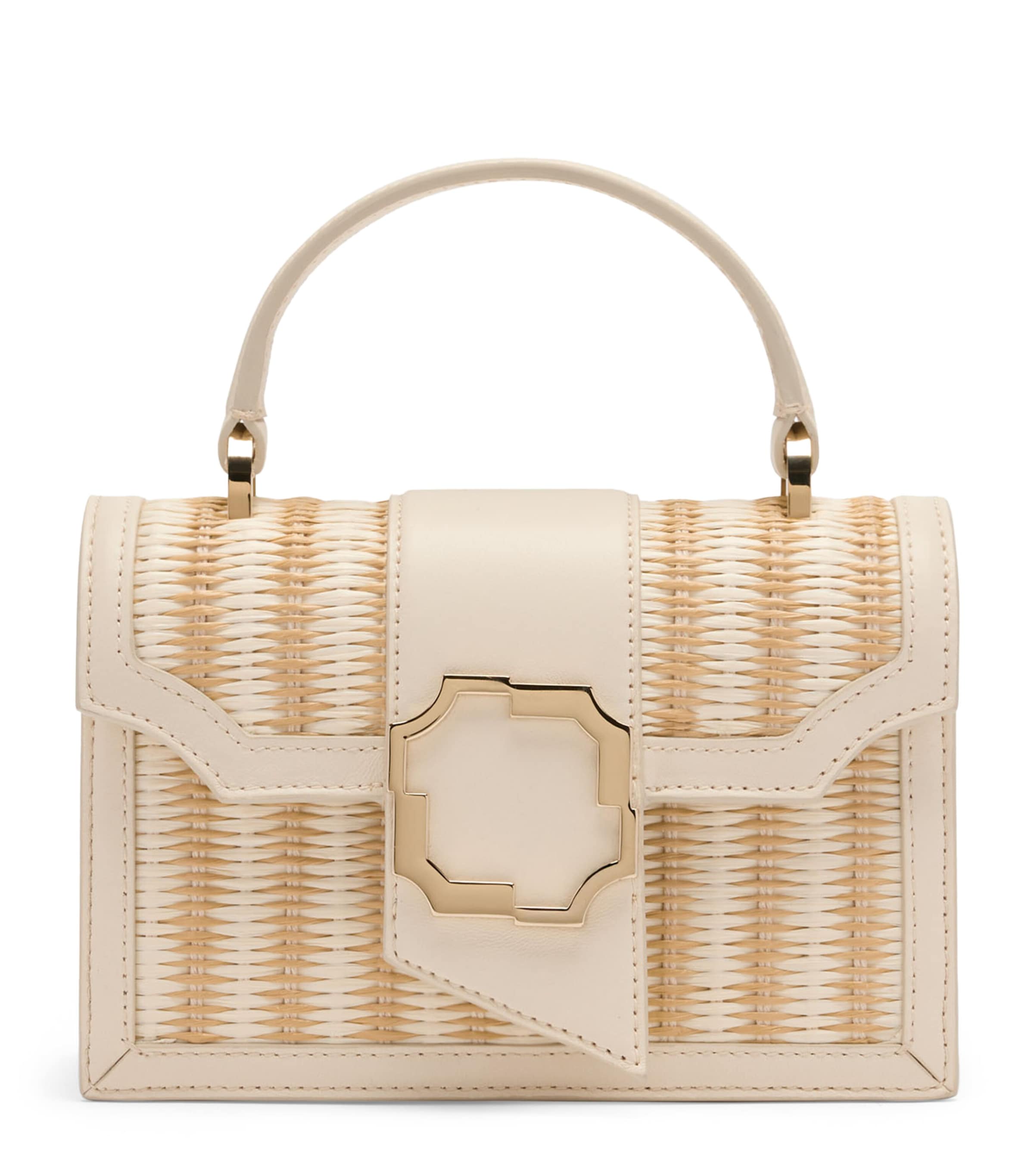 Malone Souliers Mini Raffia Audrey Top-Handle Bag Cream