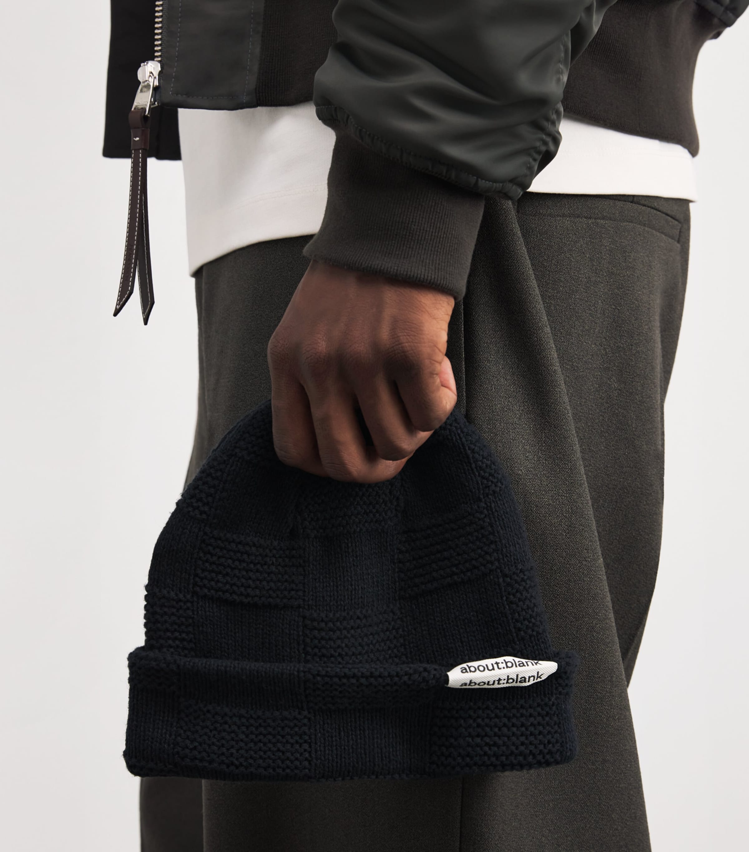 Cotton Knit Chequerboard Beanie BLACK Image 3