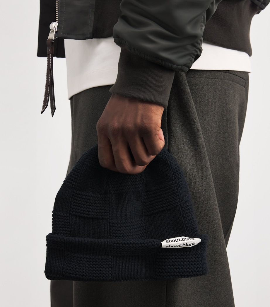 Cotton Knit Chequerboard Beanie BLACK Image 3