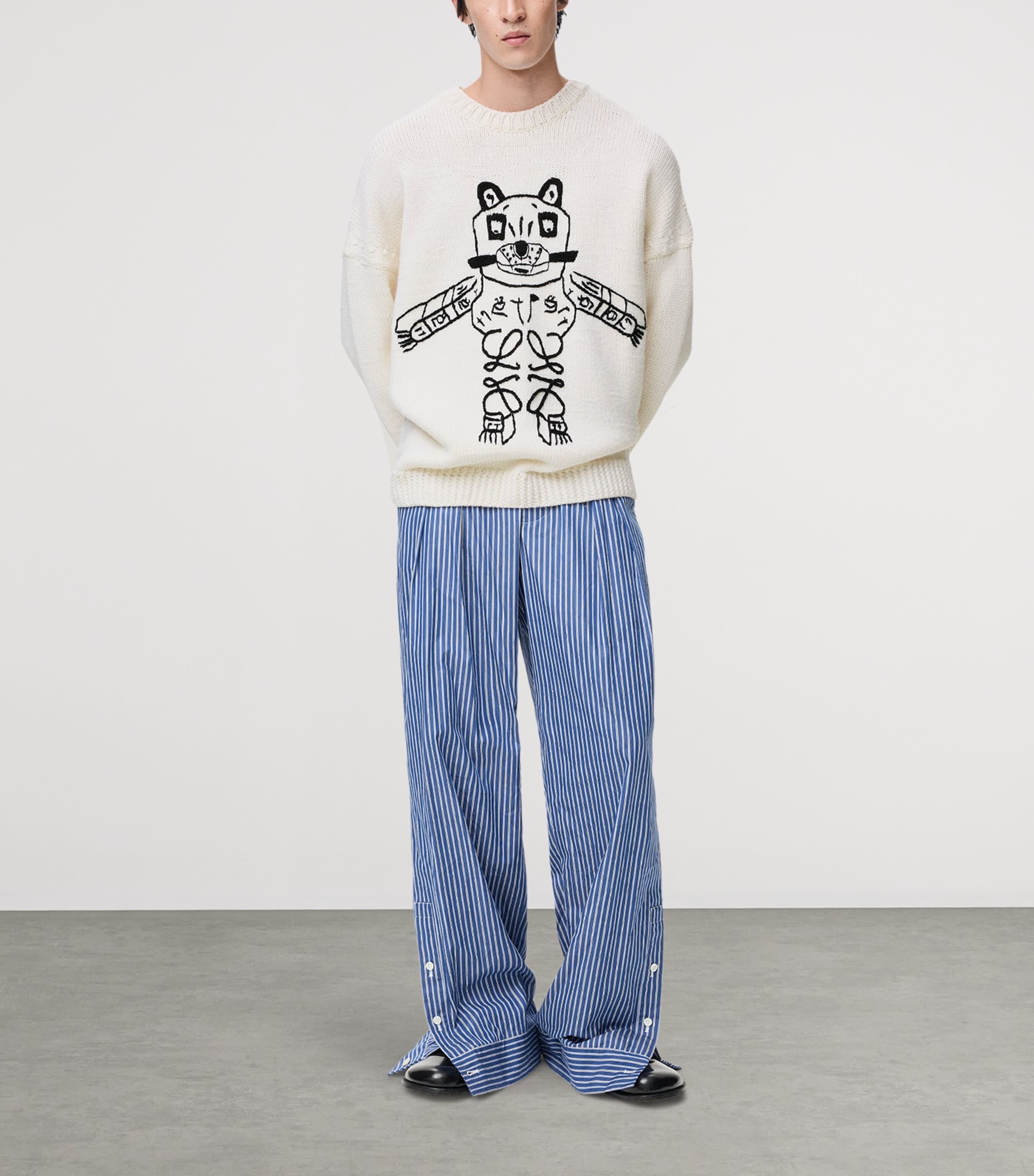 LOEWE Mens x Louis Wain Wool Lucky Cat Sweater White/black Image 2