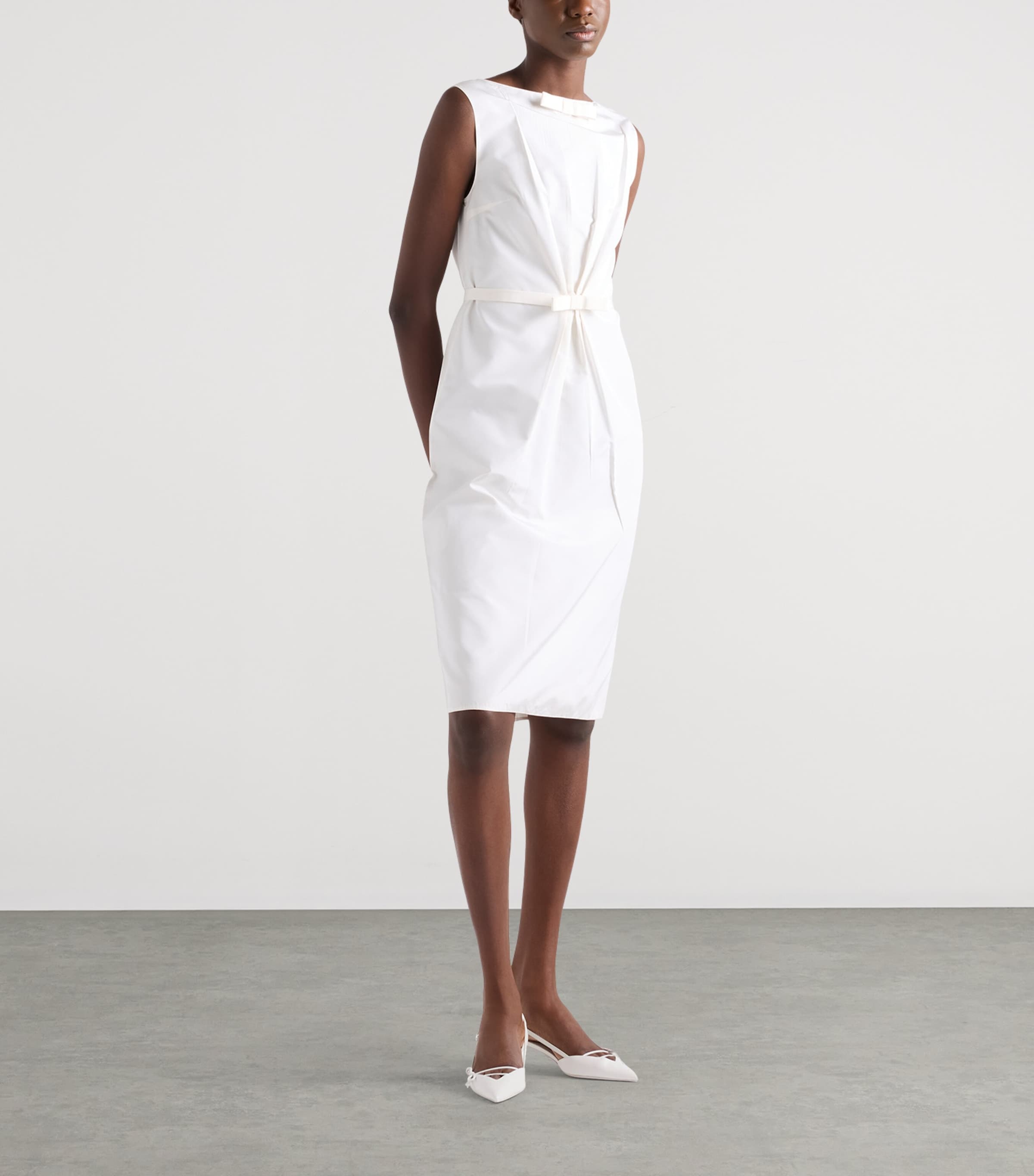 Prada Womens Silk Faille Midi Dress White Image 2