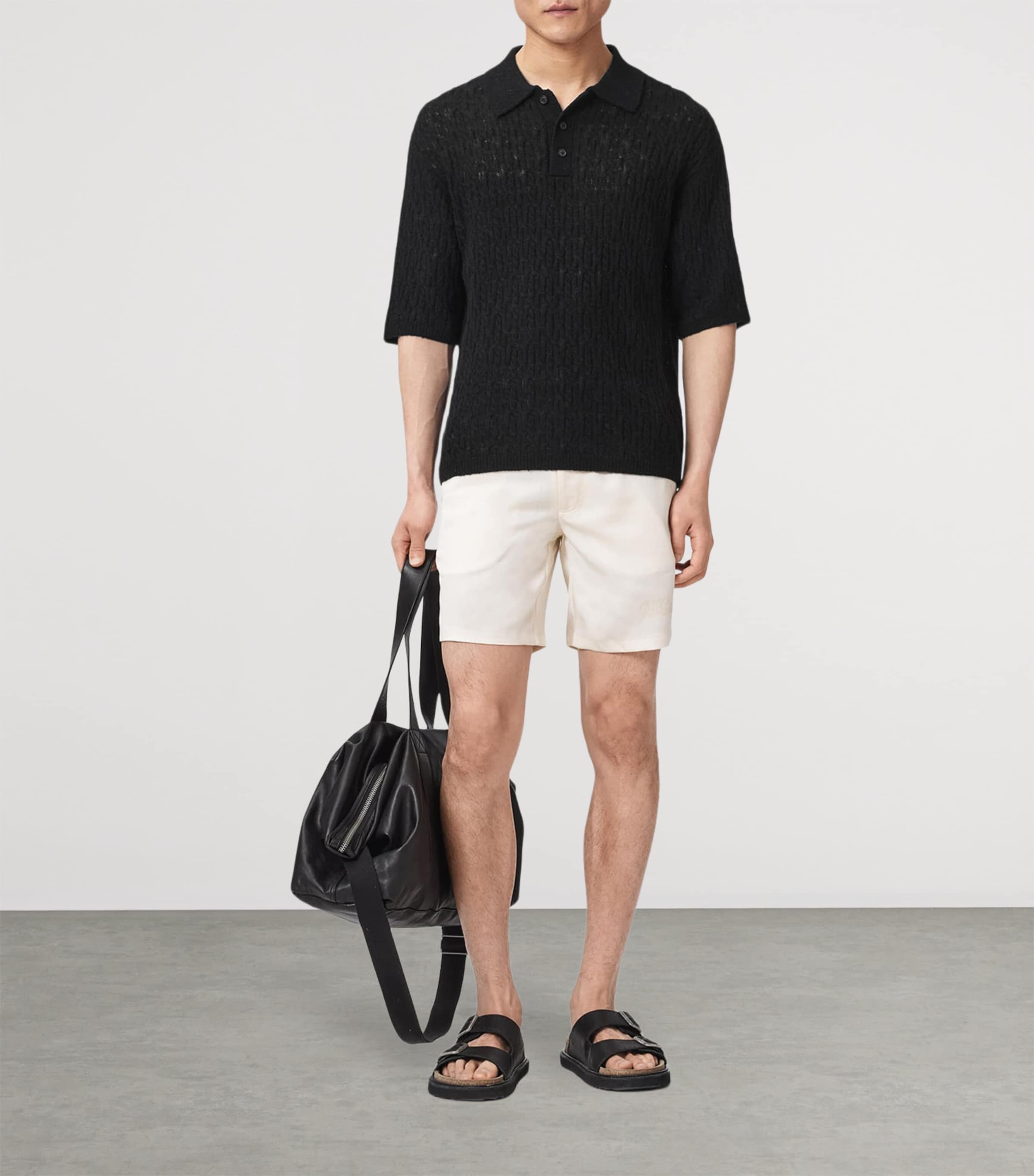 AllSaints Mens Wool-Blend Cyclone Polo Shirt Black Image 5