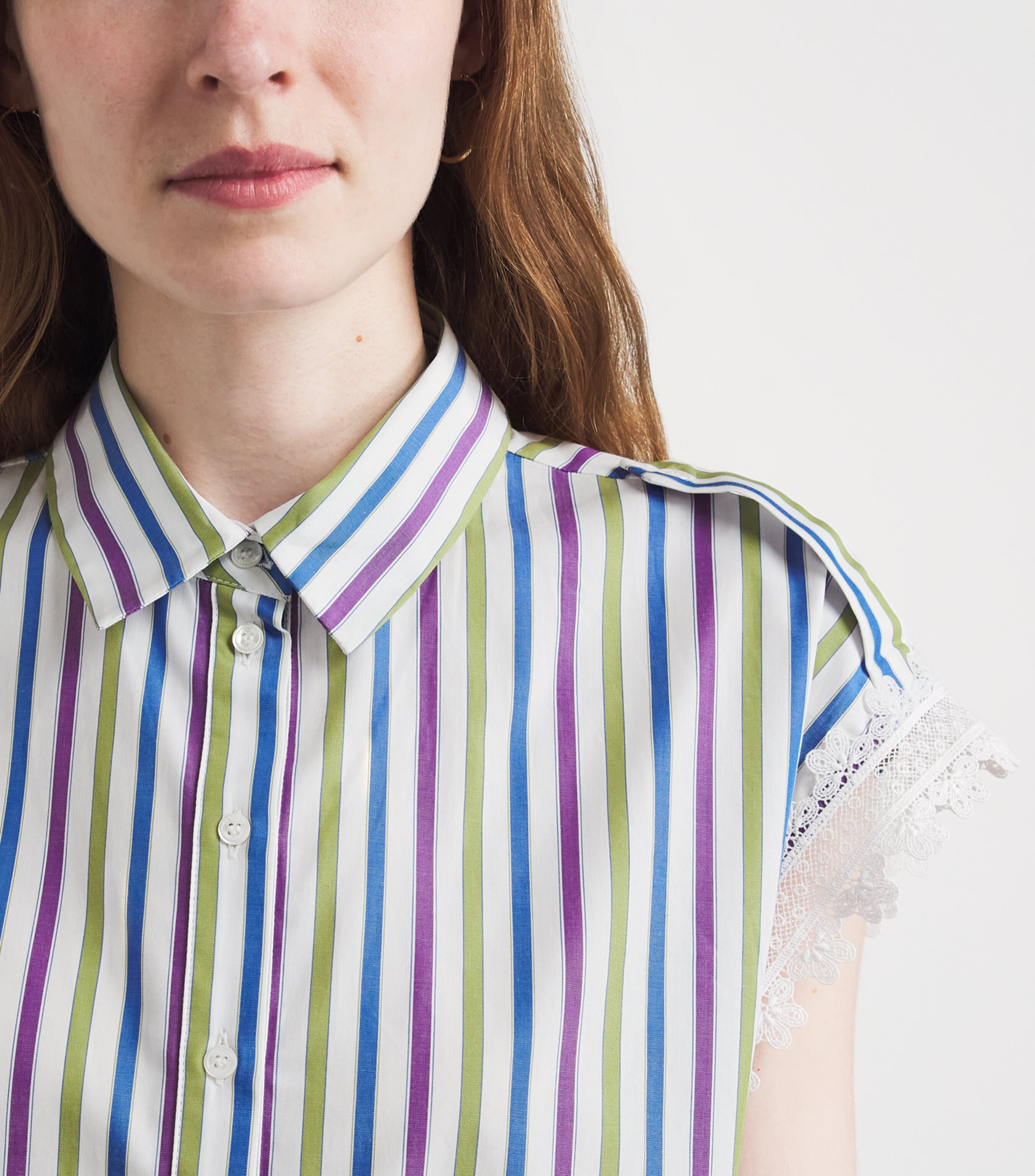 Claudie Pierlot Womens Lace-Trim Stripe Shirt Multicolored Image 3