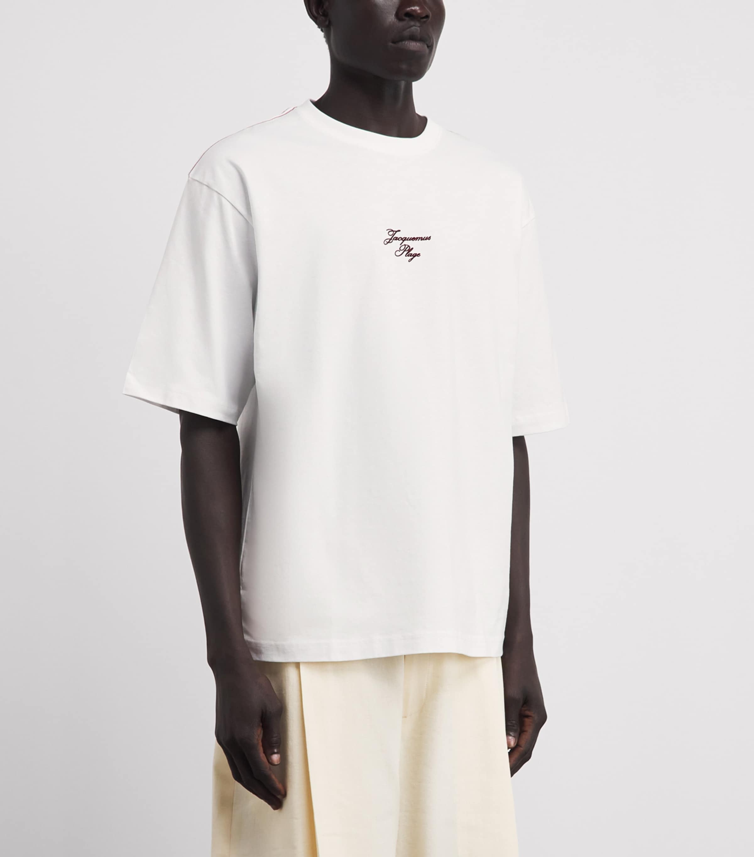 Jacquemus Mens Cotton Embroidered Beach T-Shirt Emb Rd Sal Wht Image 4