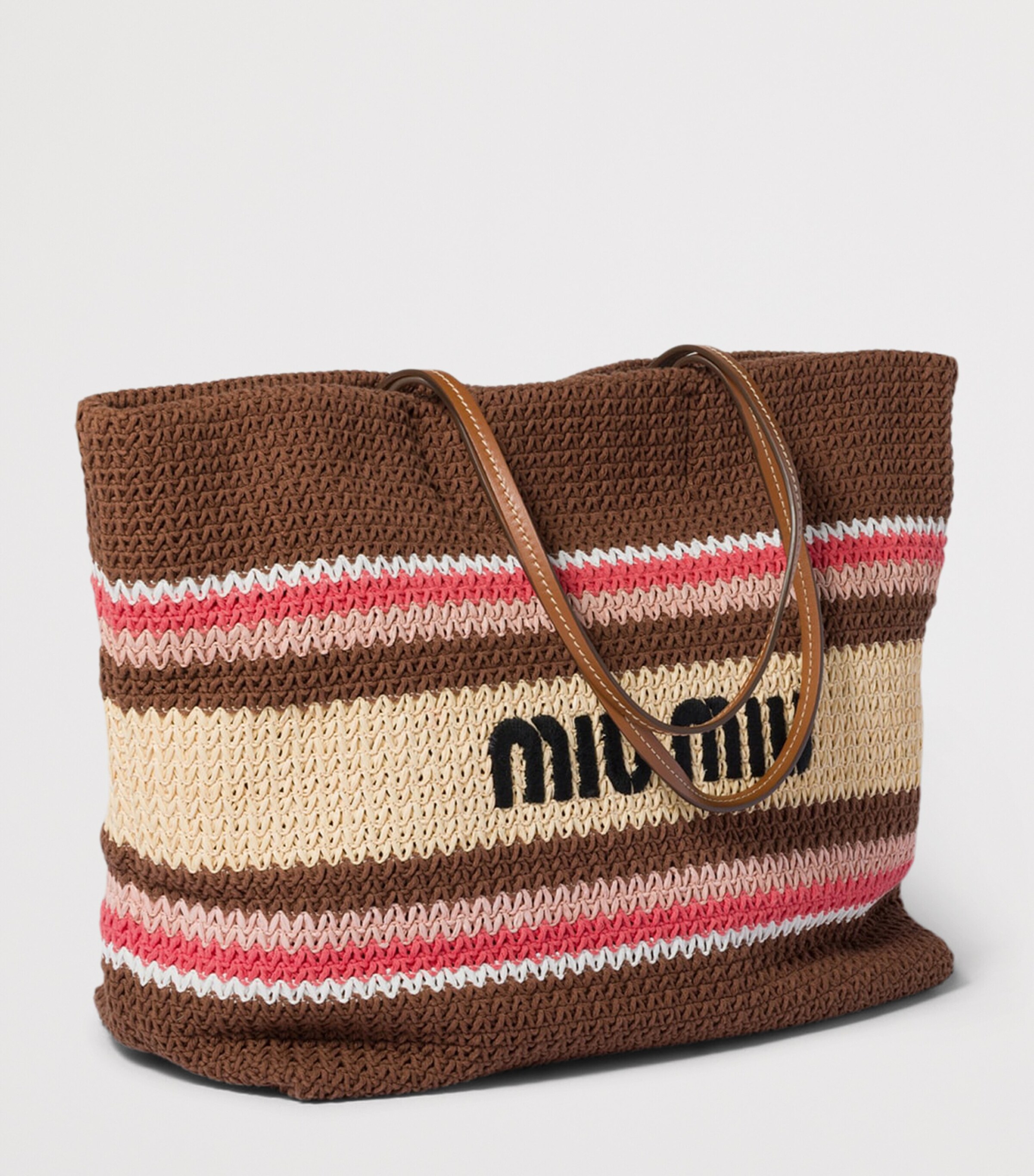 Miu Miu Woven Stripe Tote Bag Brown Image 2