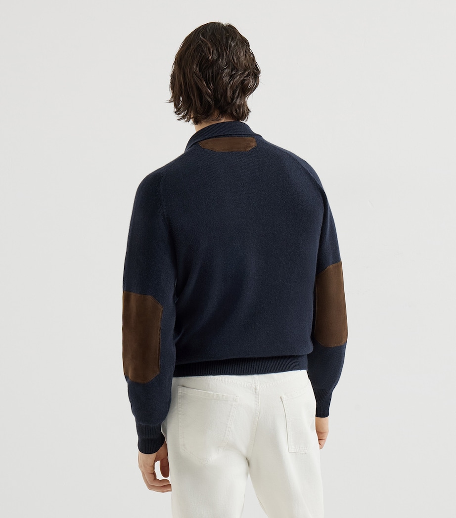Brunello Cucinelli Mens Cashmere Suede-Trim Cardigan Navy Image 5