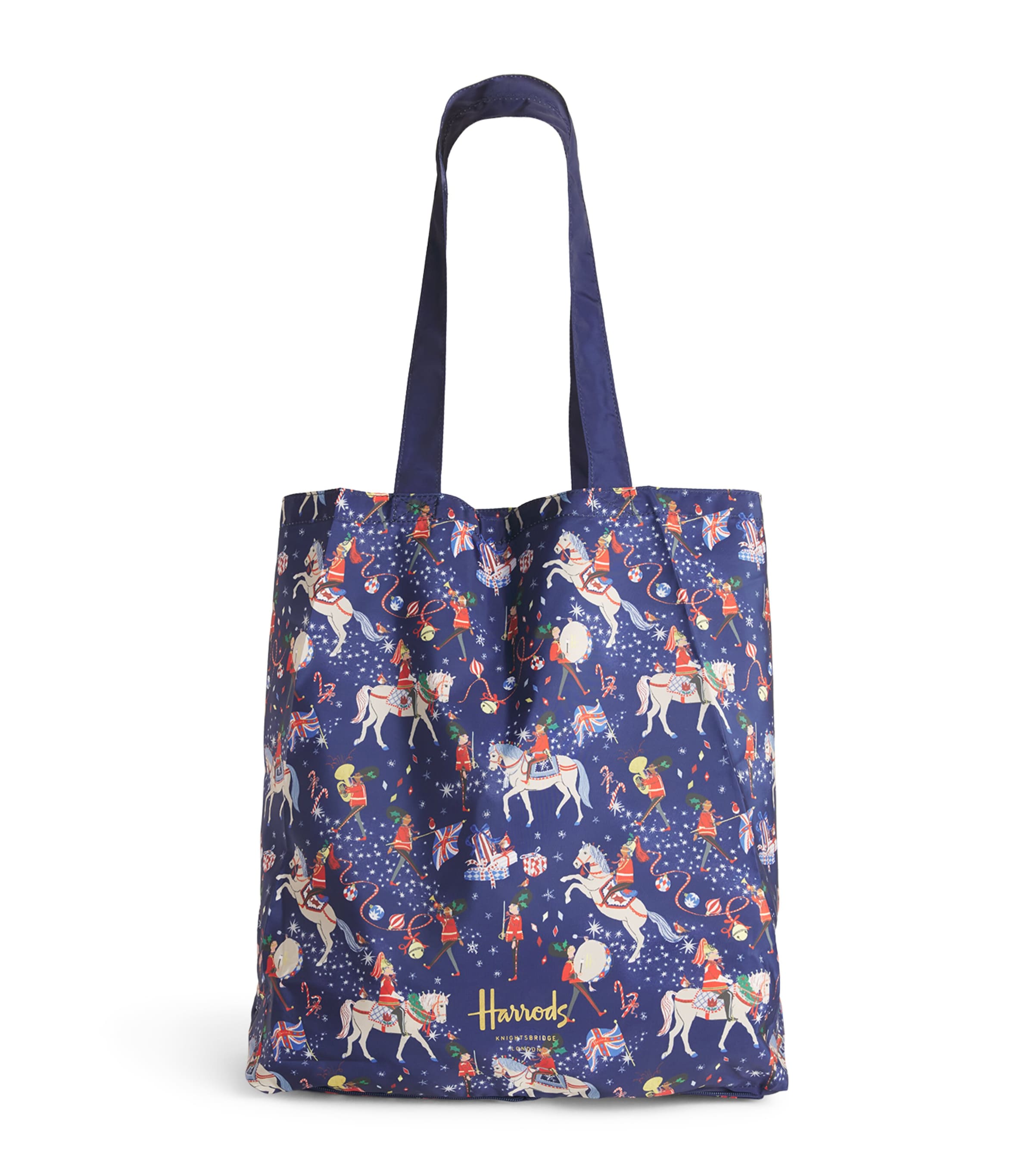 Harrods Christmas Carousel Pocket Shopper Bag Navy Image 1