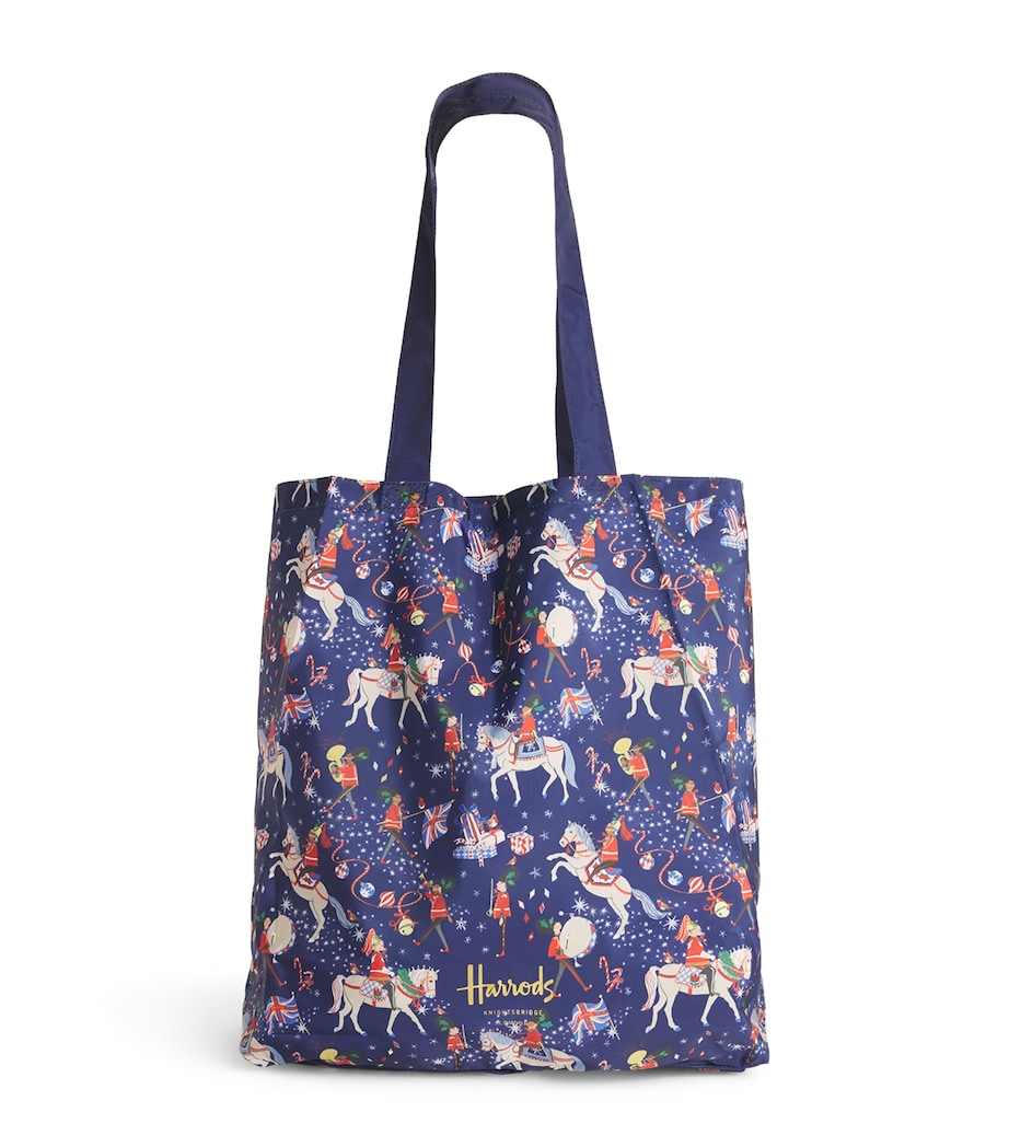 Harrods Christmas Carousel Pocket Shopper Bag Navy Image 1