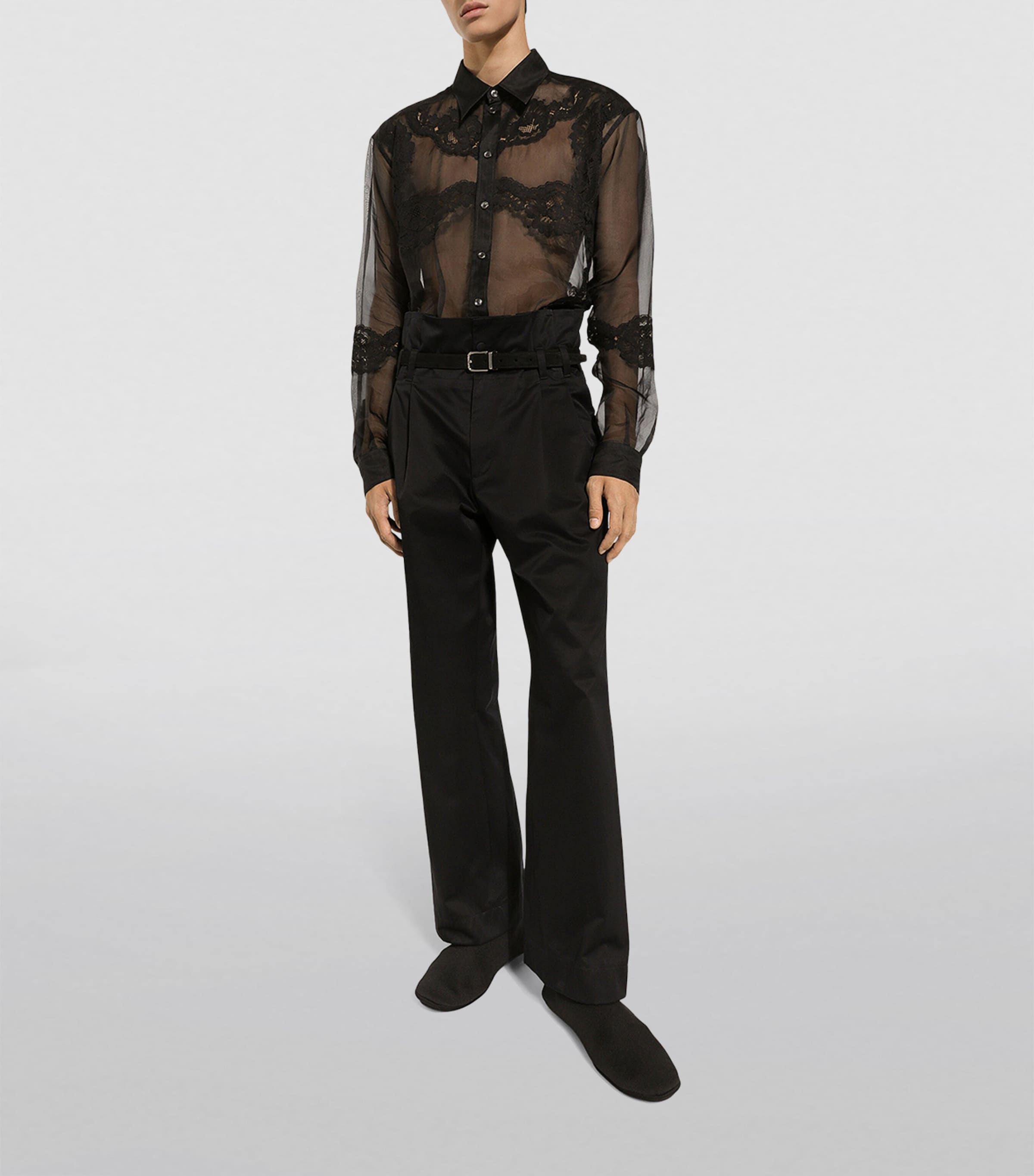 Lace-Trim Shirt N0000-BLACK Image 4