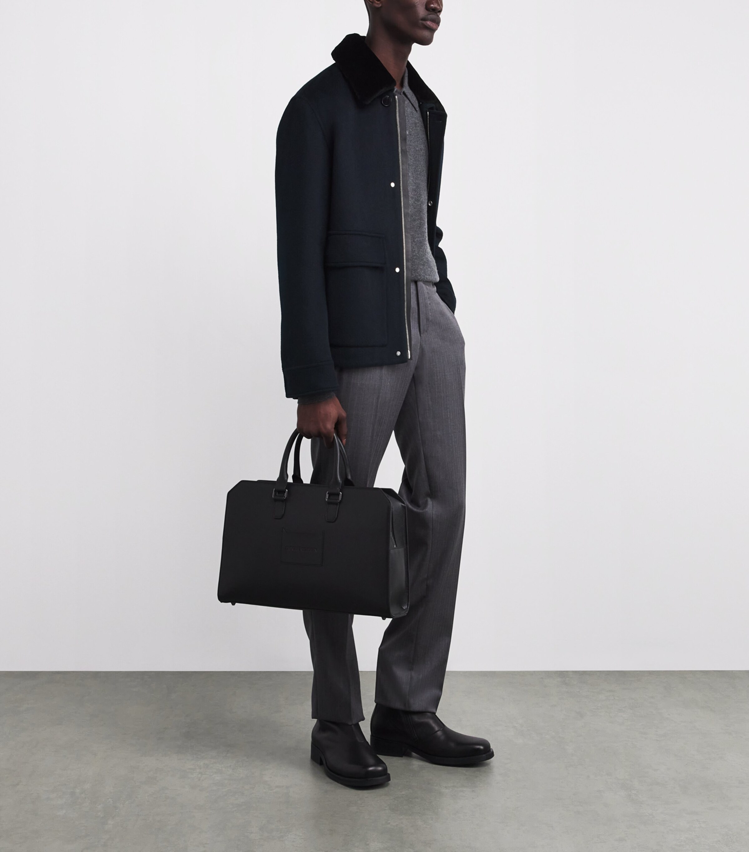 Wool-Cashmere Mink-Trim Jacket A7033 NAVY Image 2