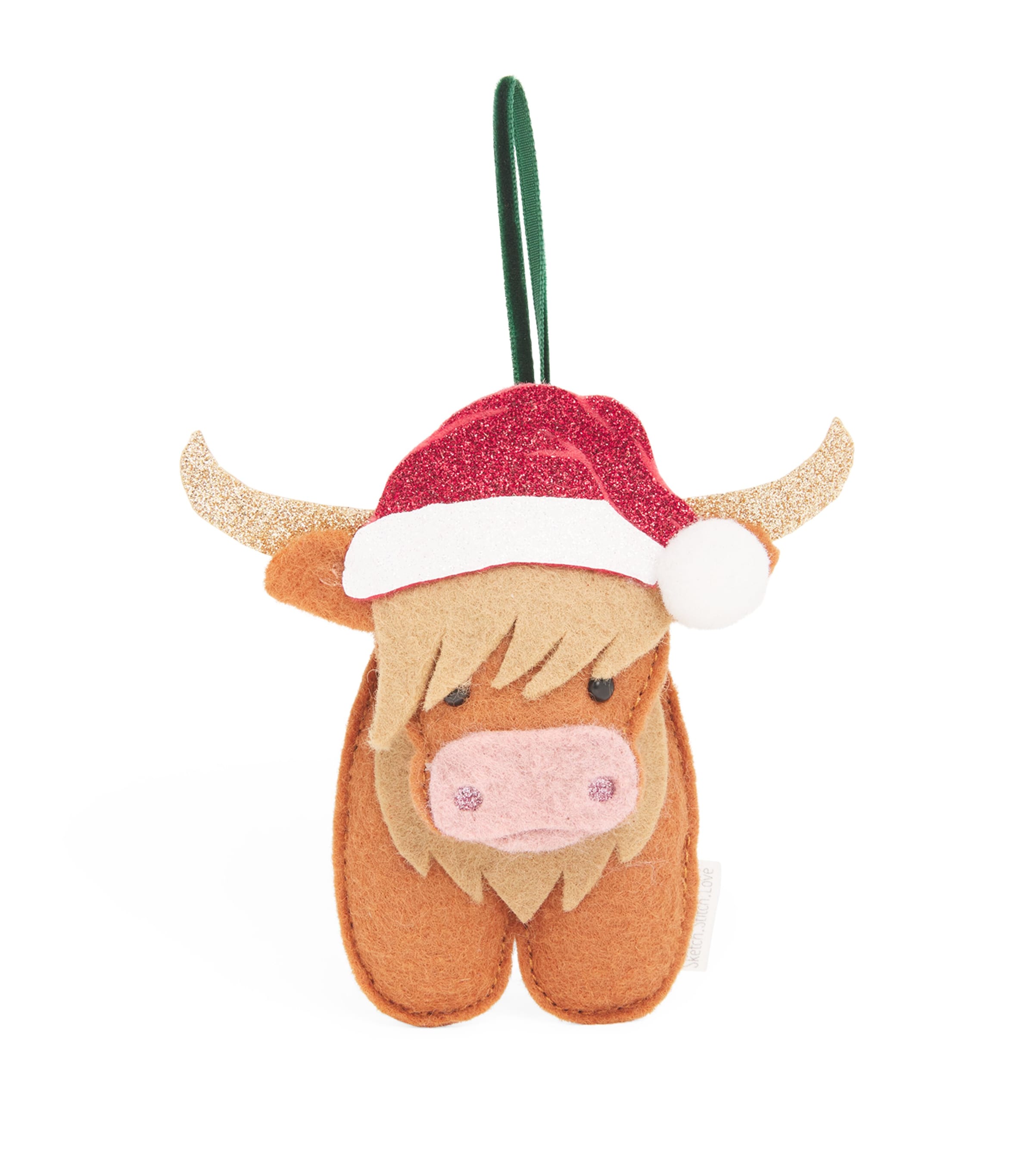 SKETCH.STITCH.LOVE Highland Cow Tree Decoration Brown/red Image 1