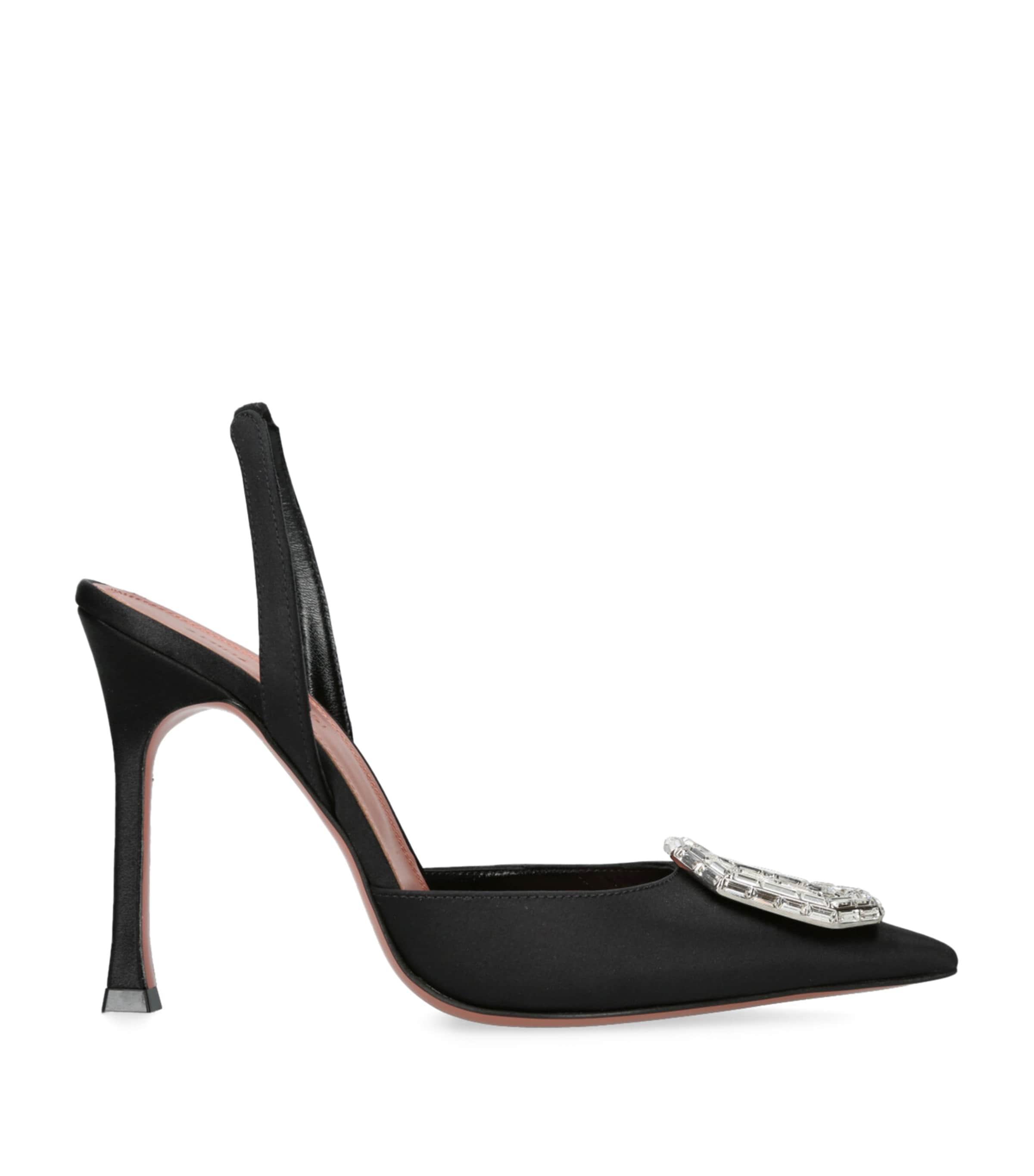 Amina Muaddi Satin Camelia Slingback Pumps 105 In Black