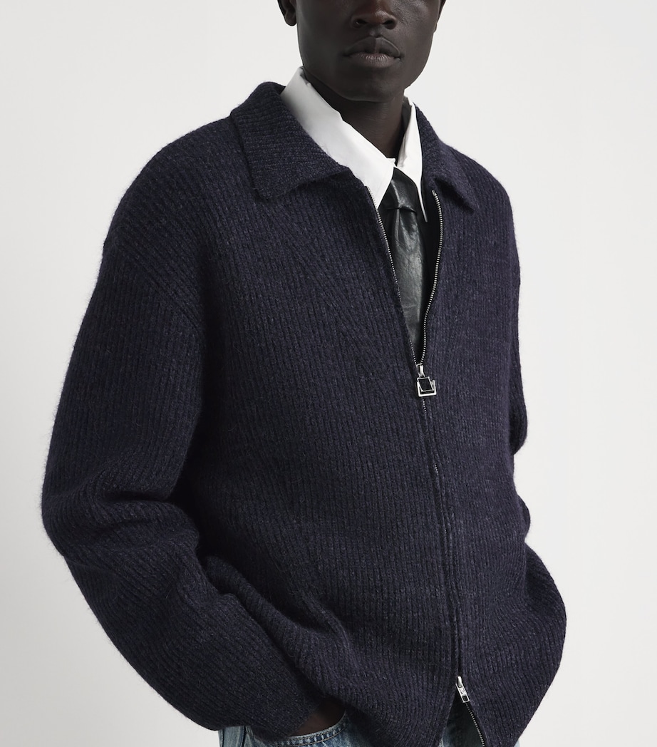 Rib-Knit Zip-Up Cardigan NAVY Image 6