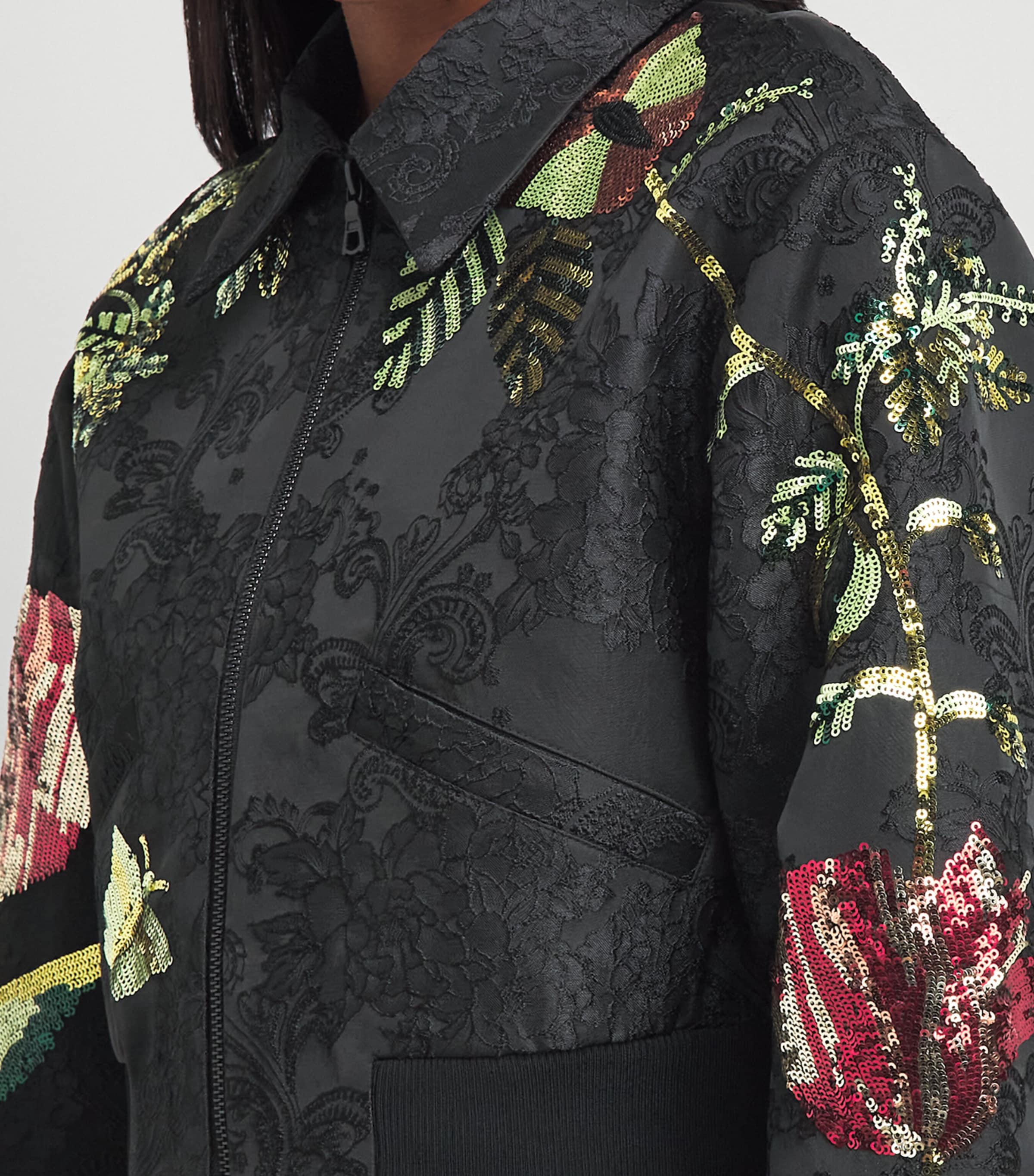 Alice+Olivia Womens Embellished Edmond Varsity Jacket Soft Tulip Blck Image 3
