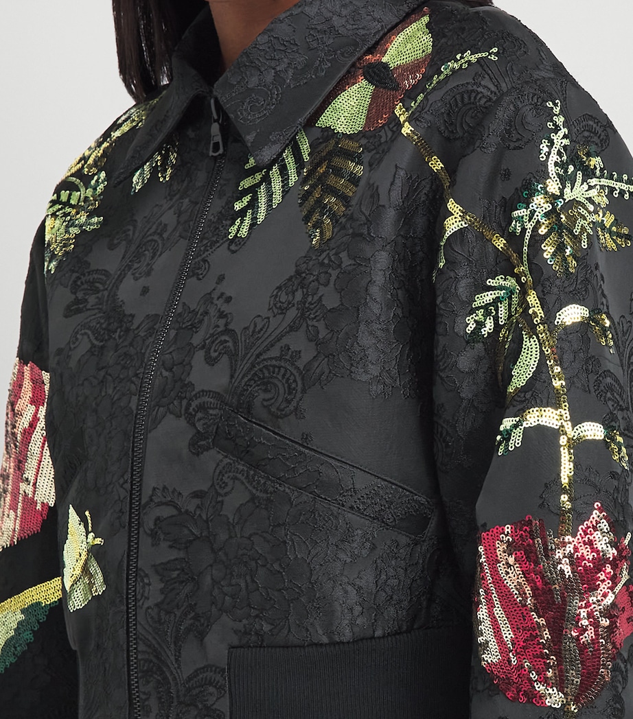 Alice+Olivia Womens Embellished Edmond Varsity Jacket Soft Tulip Blck Image 3