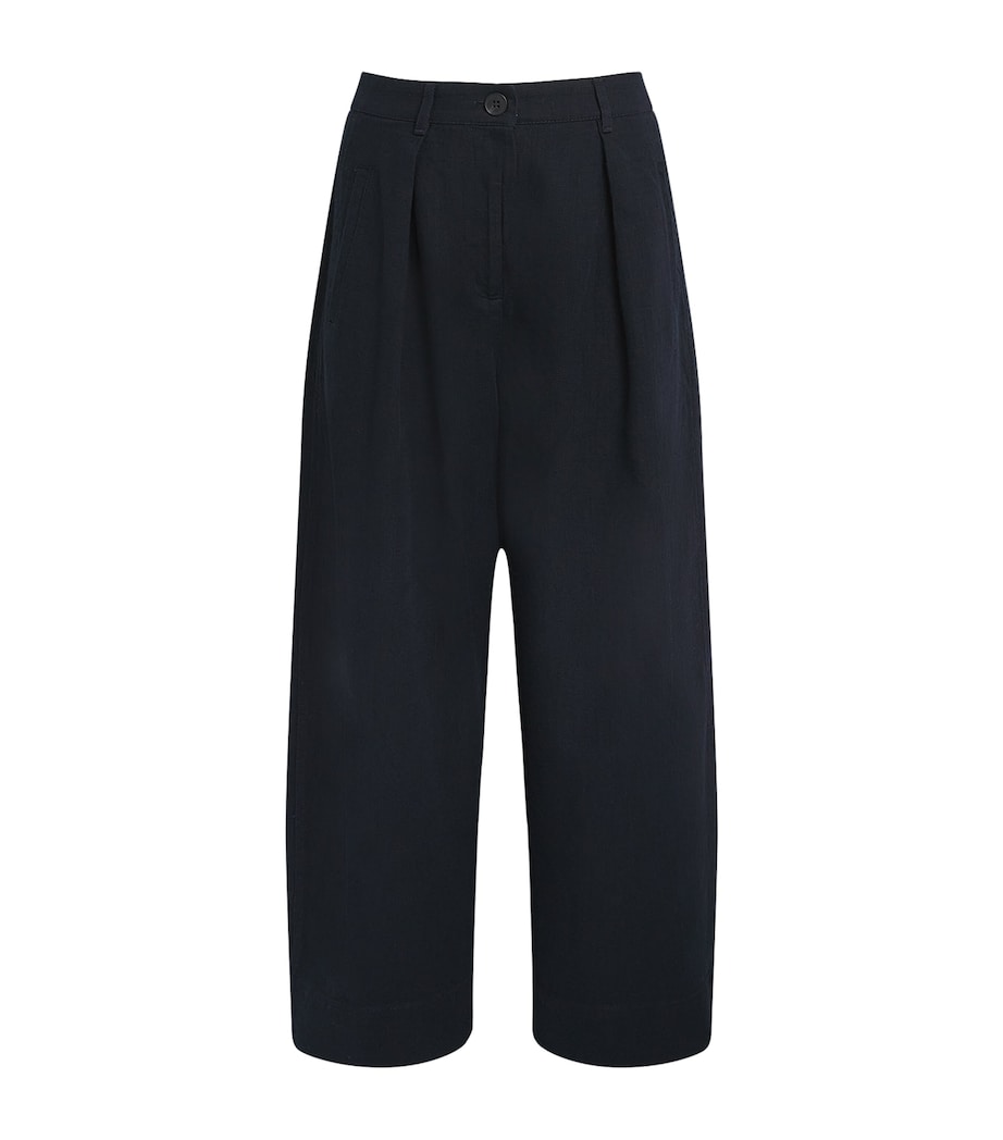 ME+EM Womens Cotton Barrel-Leg Trousers Summer Navy Image 1