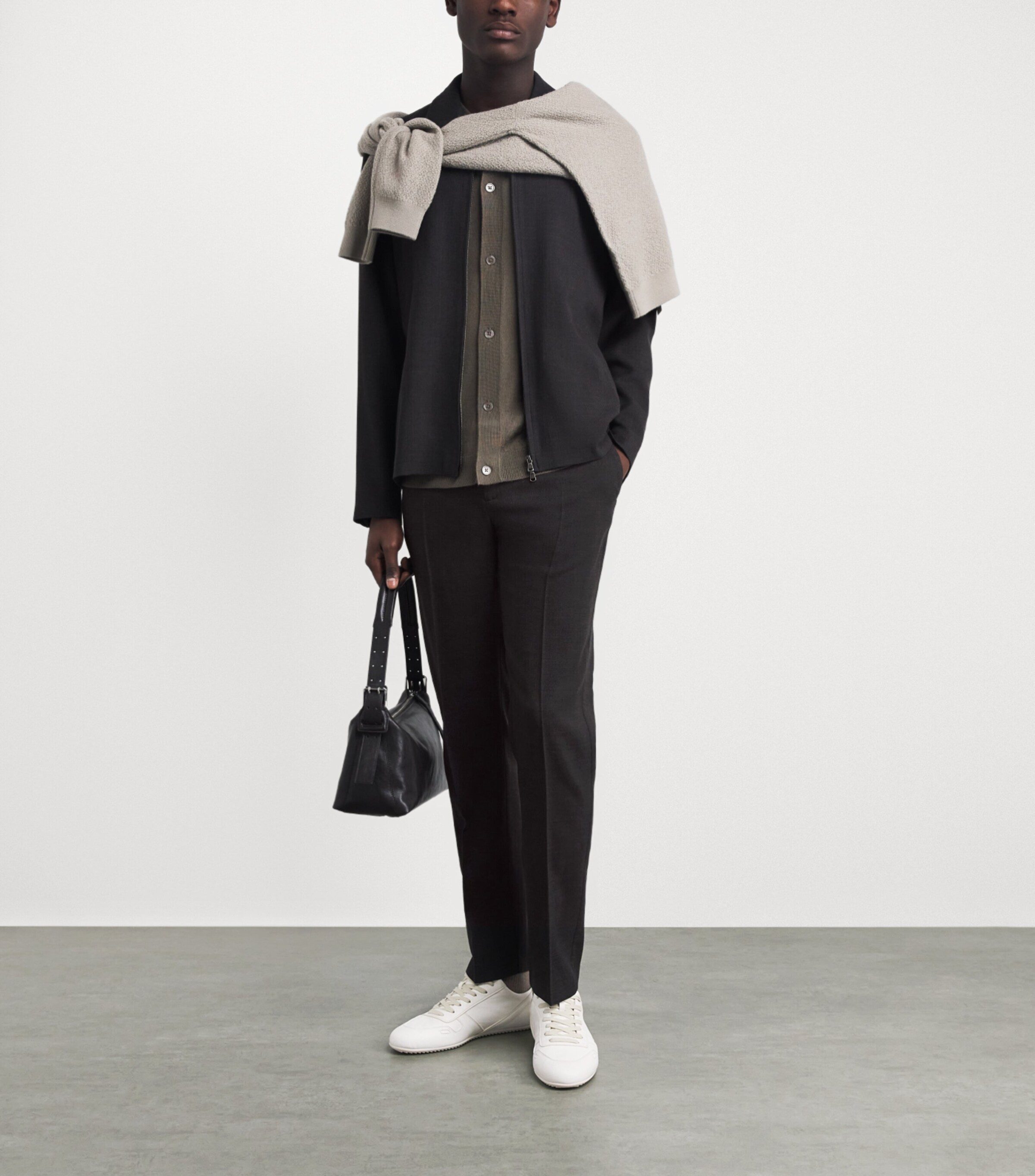 Sunspel Mens Textured Wool Chinos Brgd Truffle Image 2