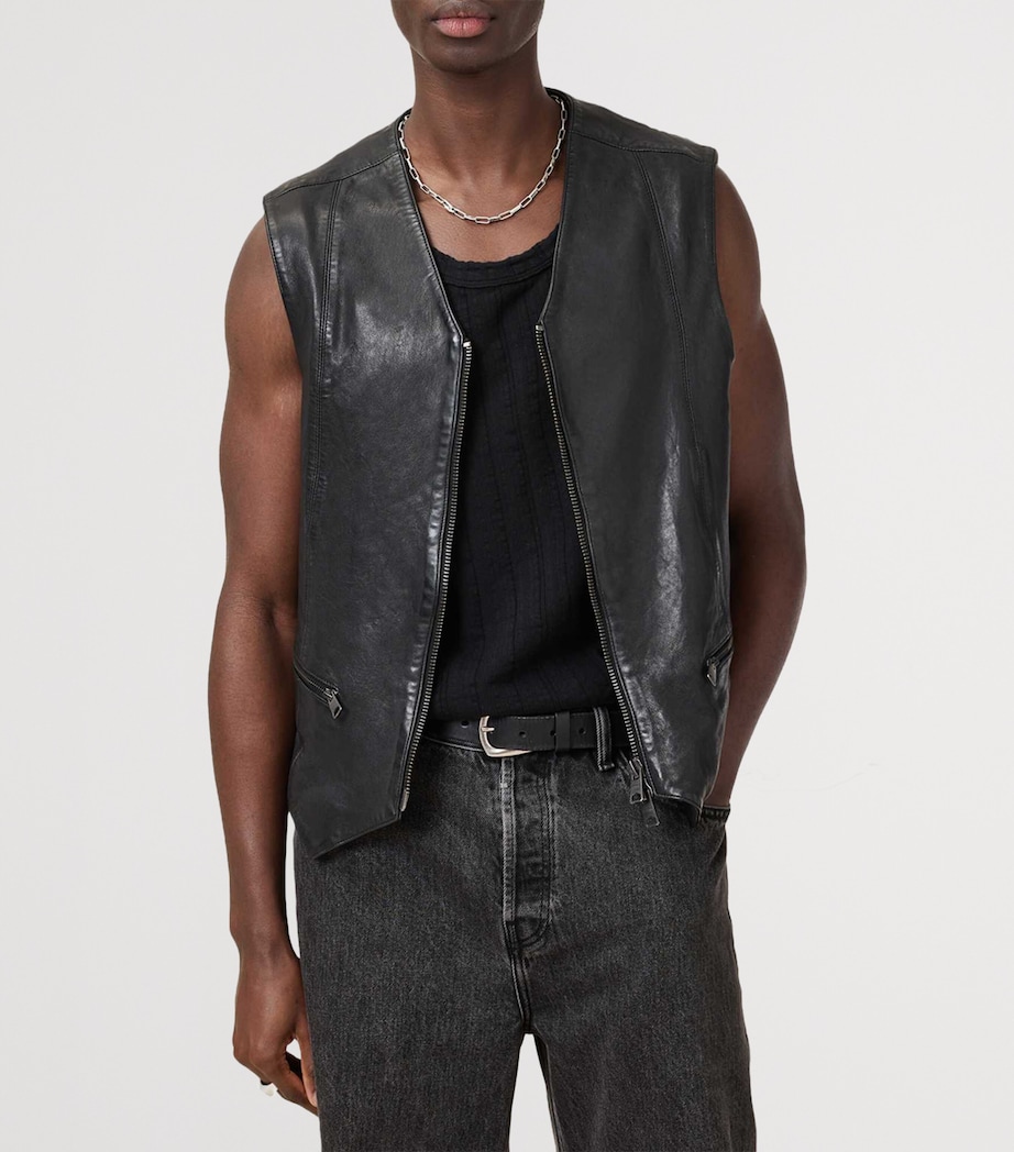 AllSaints Mens Leather Davies Waistcoat Black Image 11