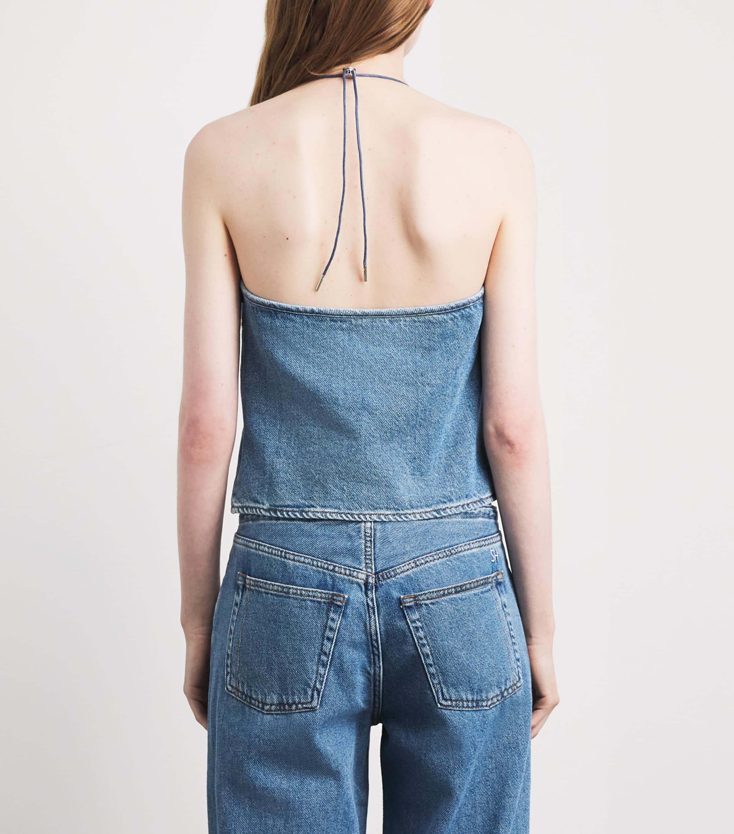 STILL HERE Womens Denim Toggle Tank Top Classic Blue Image 5
