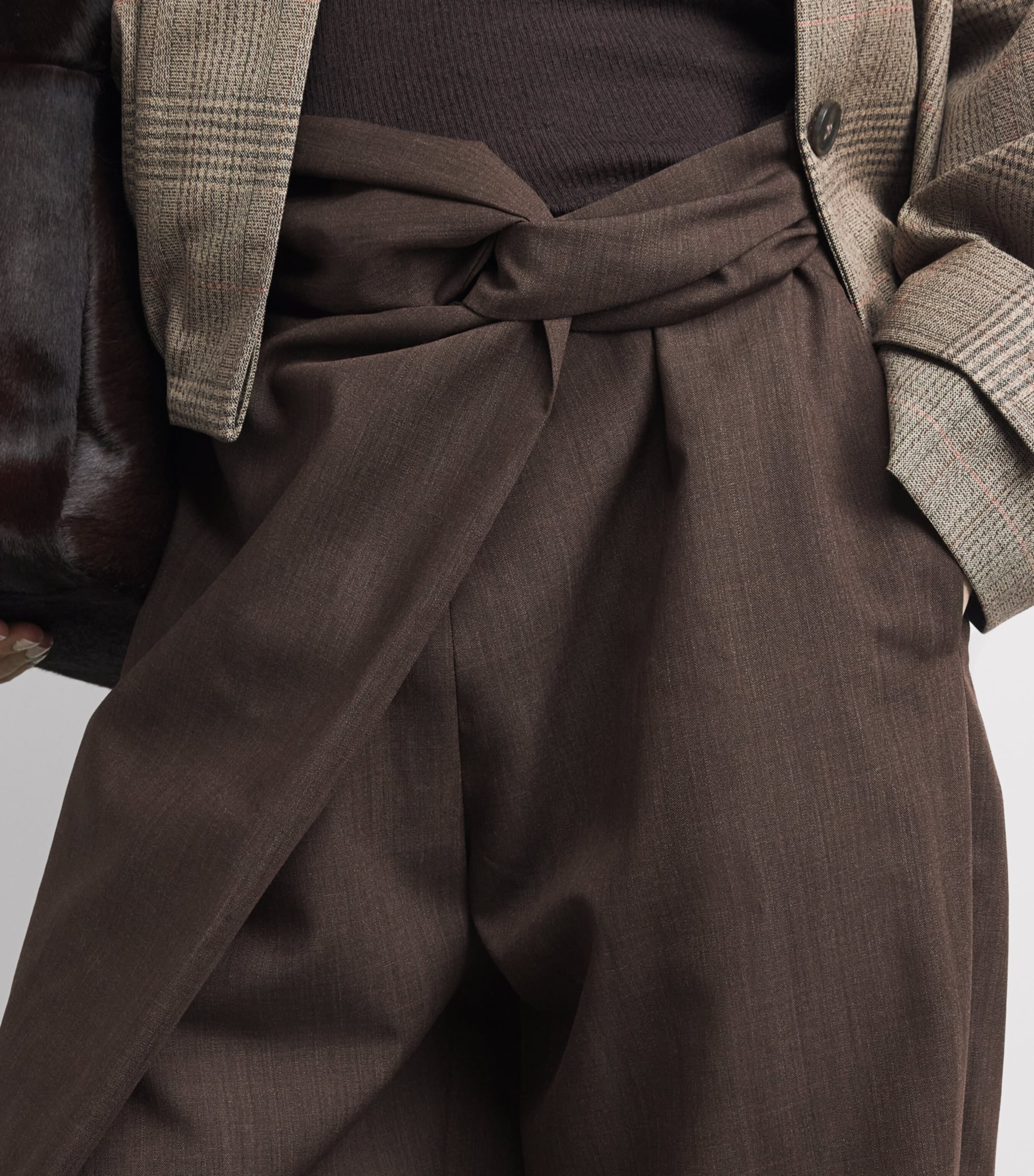 Róhe Womens Wool Sarong-Knot Trousers Dark Brown Image 3