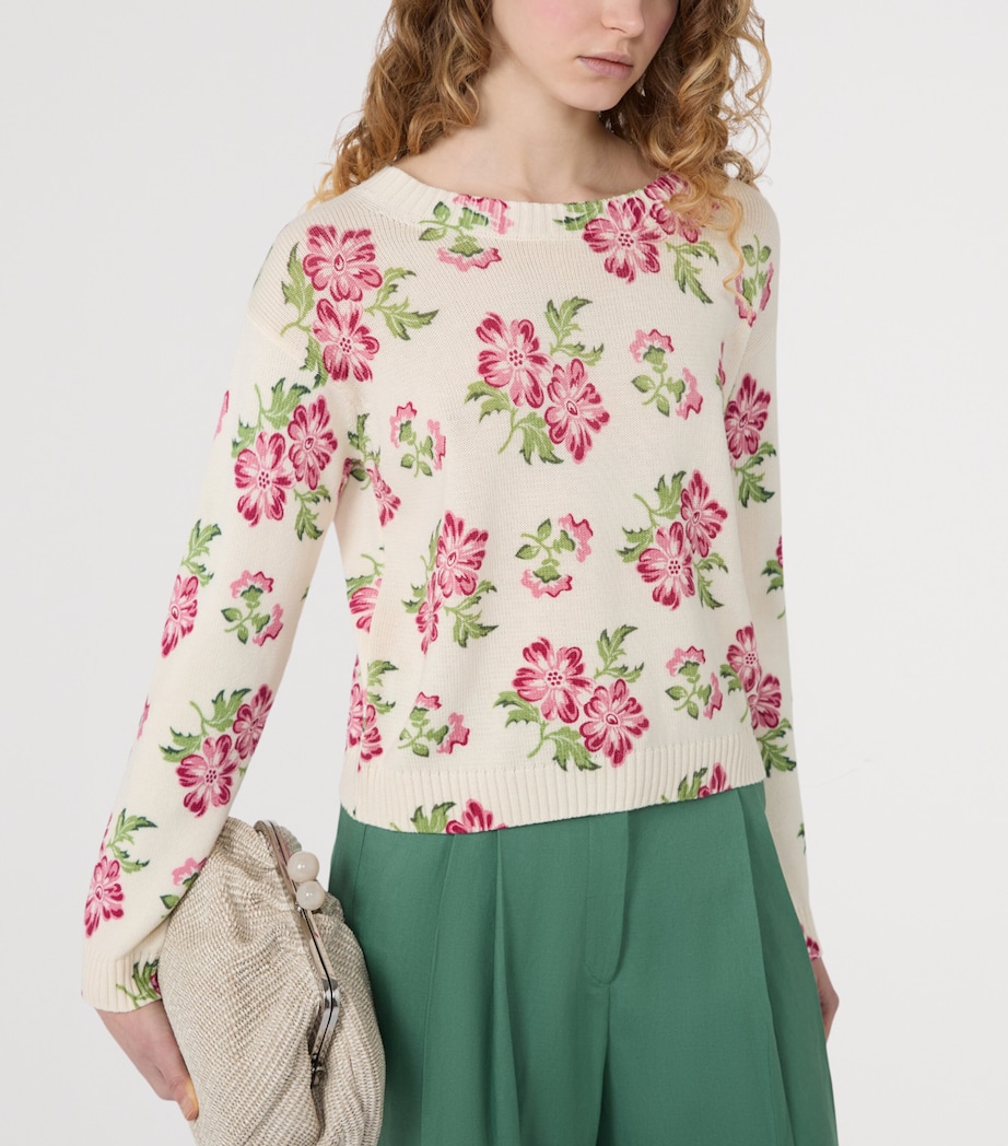 Weekend Max Mara Womens Cotton Floral Sweater Ecru Image 5