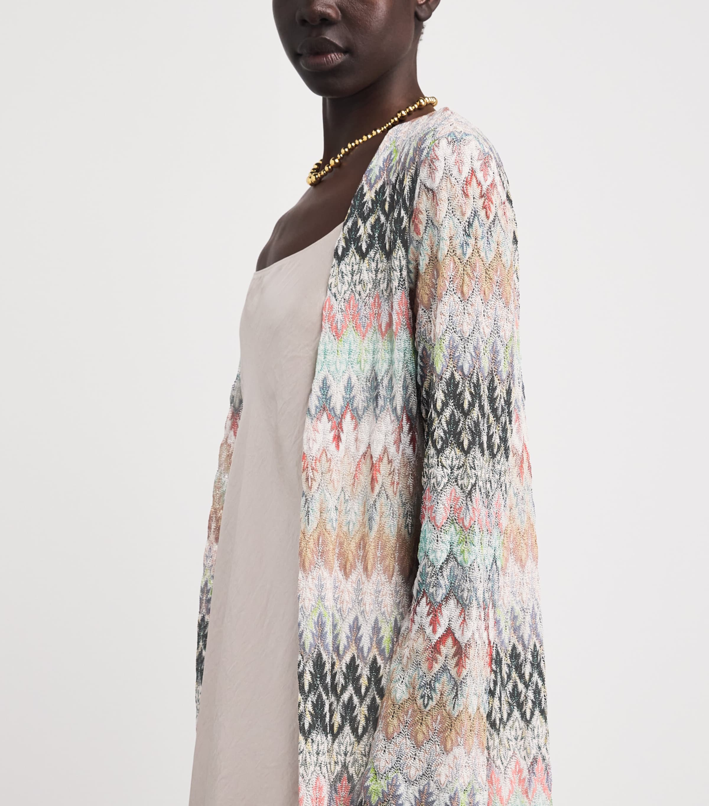 Missoni Womens Lurex Zigzag Long Cardigan Wht/pink/blue Image 5