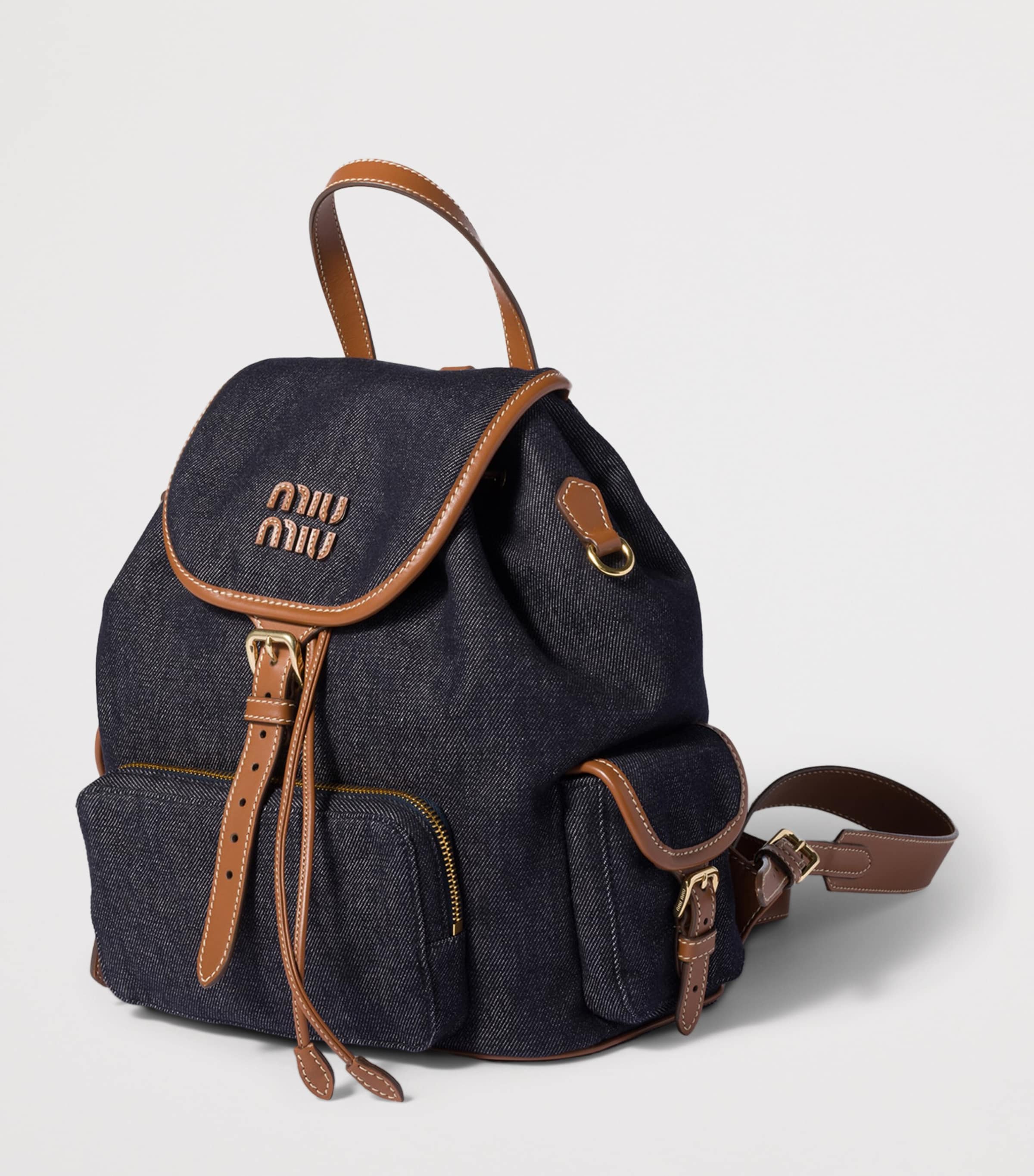 Miu Miu Denim-Leather Backpack Blue Image 2