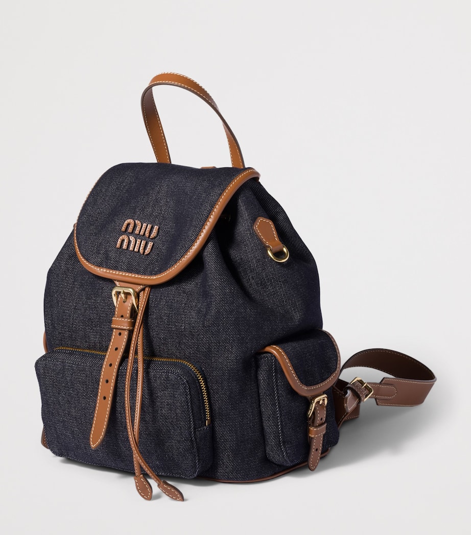 Miu Miu Denim-Leather Backpack Blue Image 2