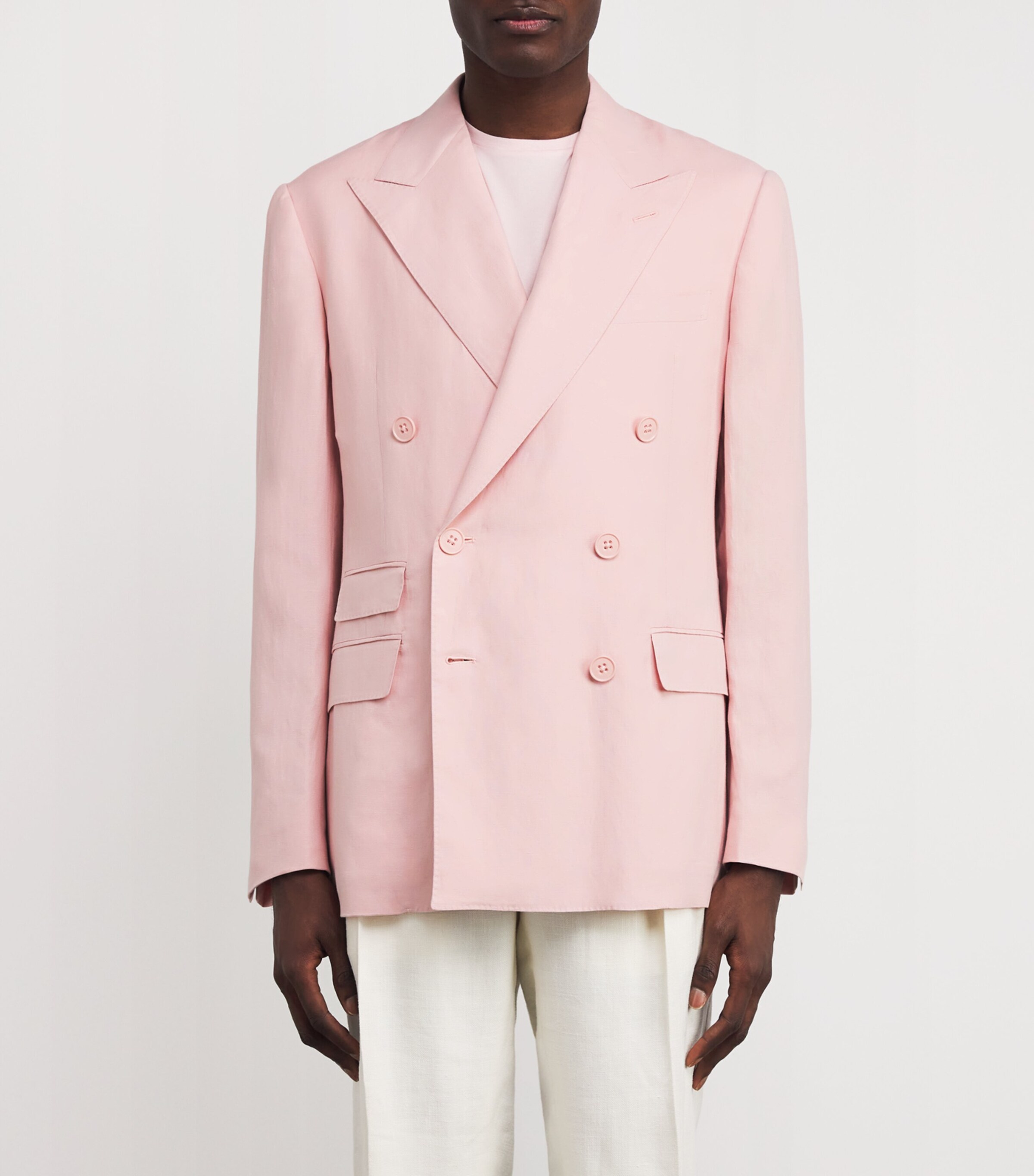 Ralph Lauren Purple Label Mens Silk-Linen Kent Blazer Soft Pink Image 3