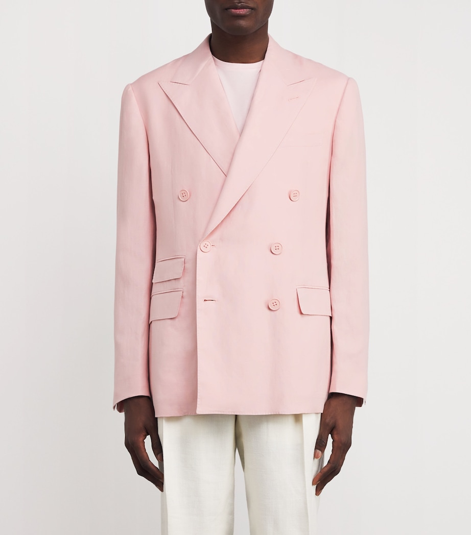 Ralph Lauren Purple Label Mens Silk-Linen Kent Blazer Soft Pink Image 3