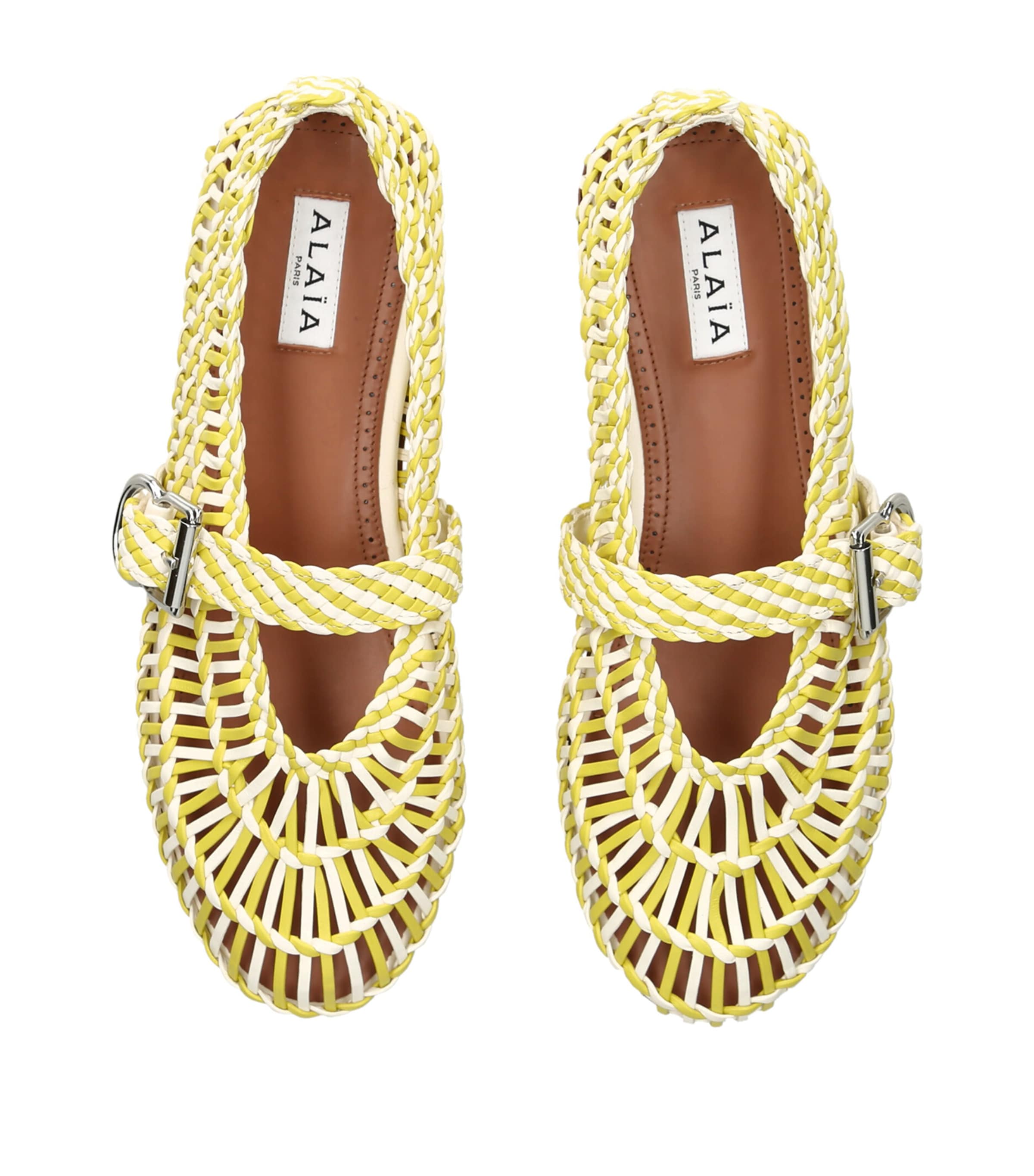 Alaïa Leather Braided Ballerina Flats Yellow Image 3