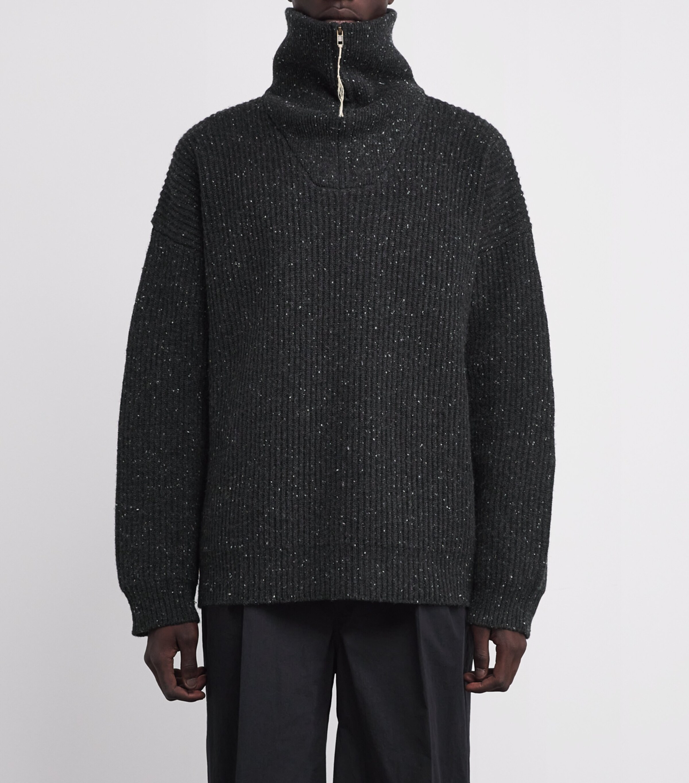 Maison Margiela Black Linen-Wool Quarter-Zip Sweater | Harrods AE