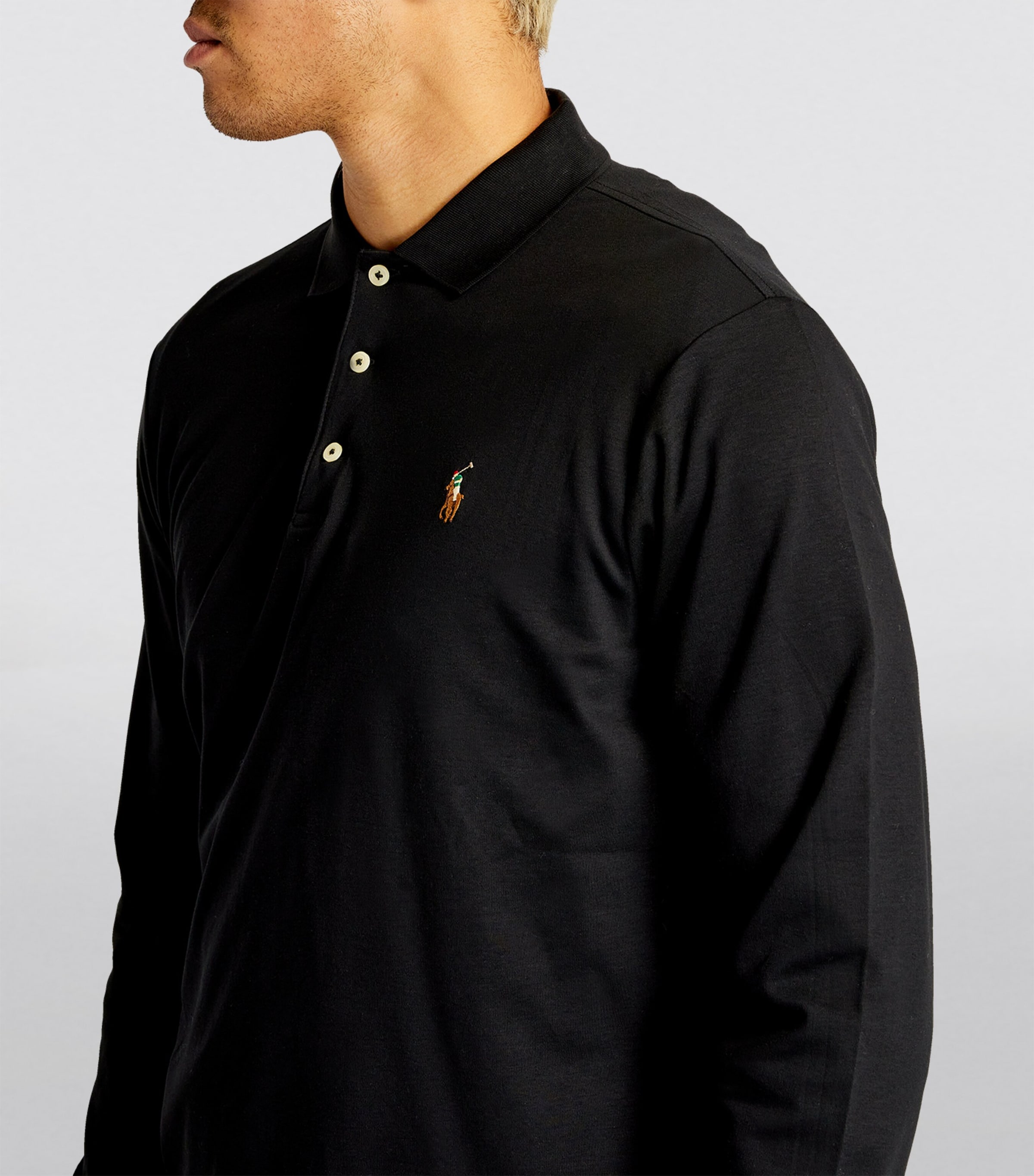Polo Ralph Lauren Mens Pima Cotton Long-Sleeve Polo Shirt Polo Black Image 7