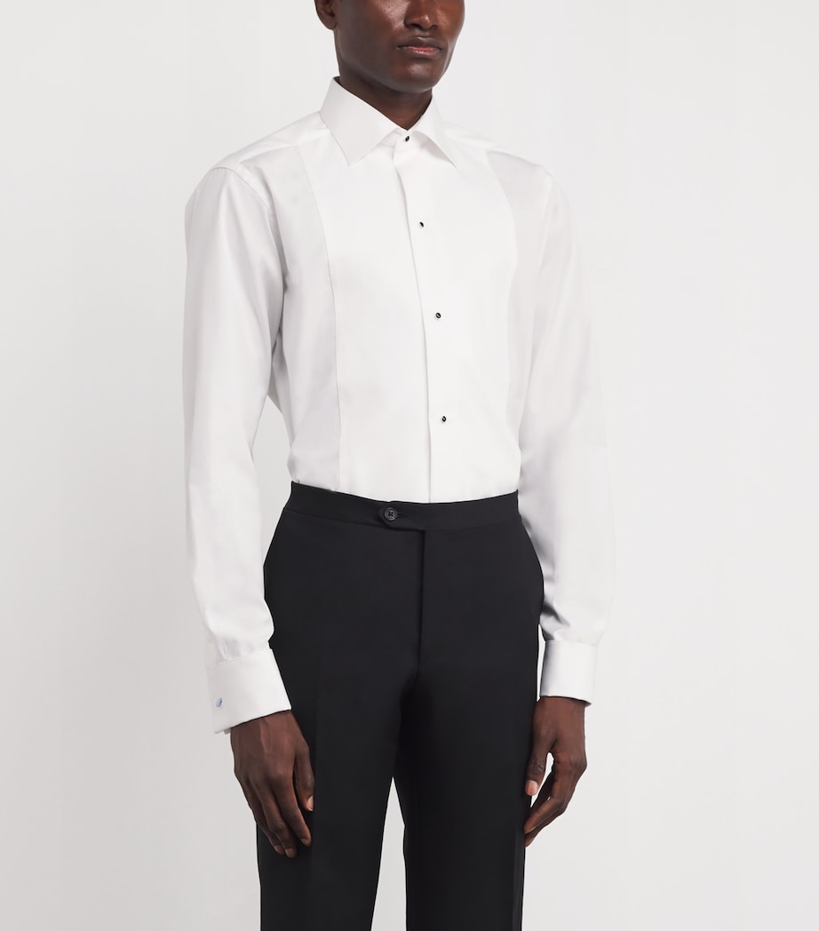 Cotton Pique-Front Slim Shirt 00 WHITE Image 3