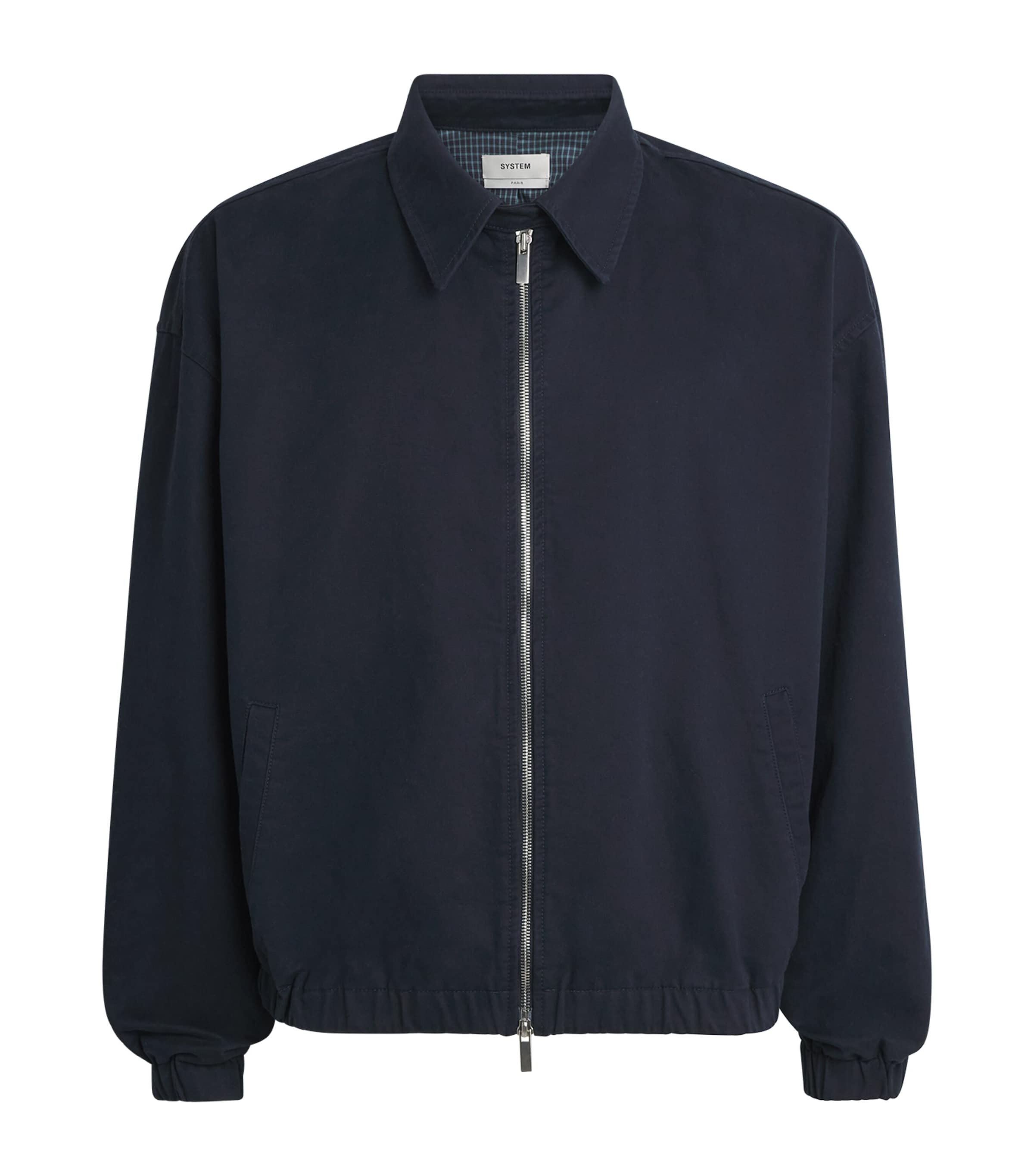 System Cotton Check-lining Bomber Jacket In Blue