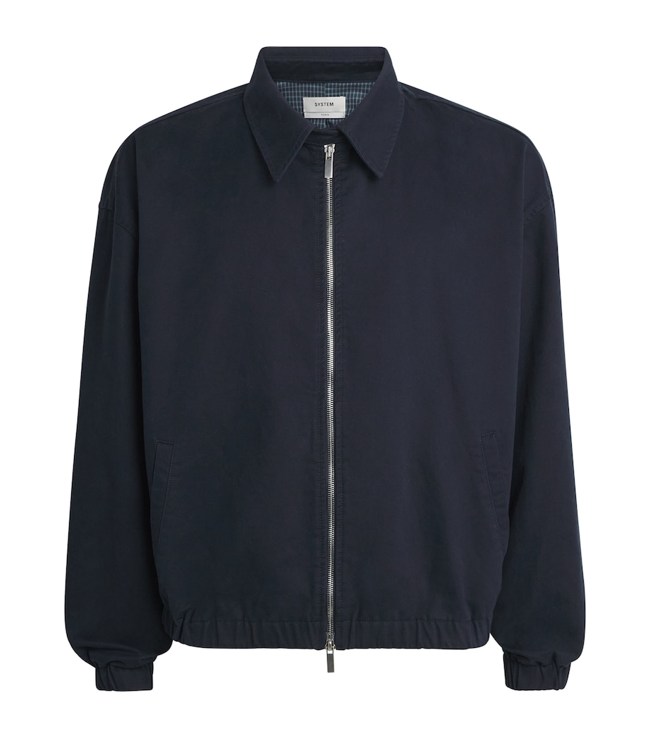 System Mens Cotton Check-Lining Bomber Jacket Indigo Image 1