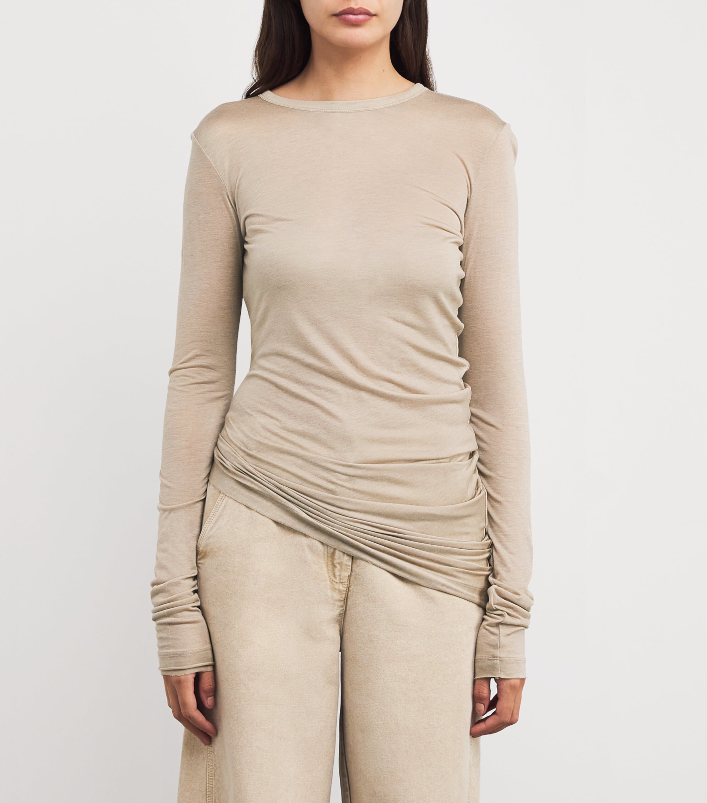 MAX&Co. Womens Asymmetric-Hem Top Mastic Image 3