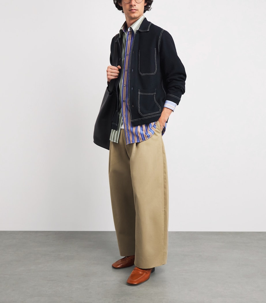 Paul Smith Mens Merino Wool-Blend Contrast-Stitch Overshirt Dark Navy Image 2