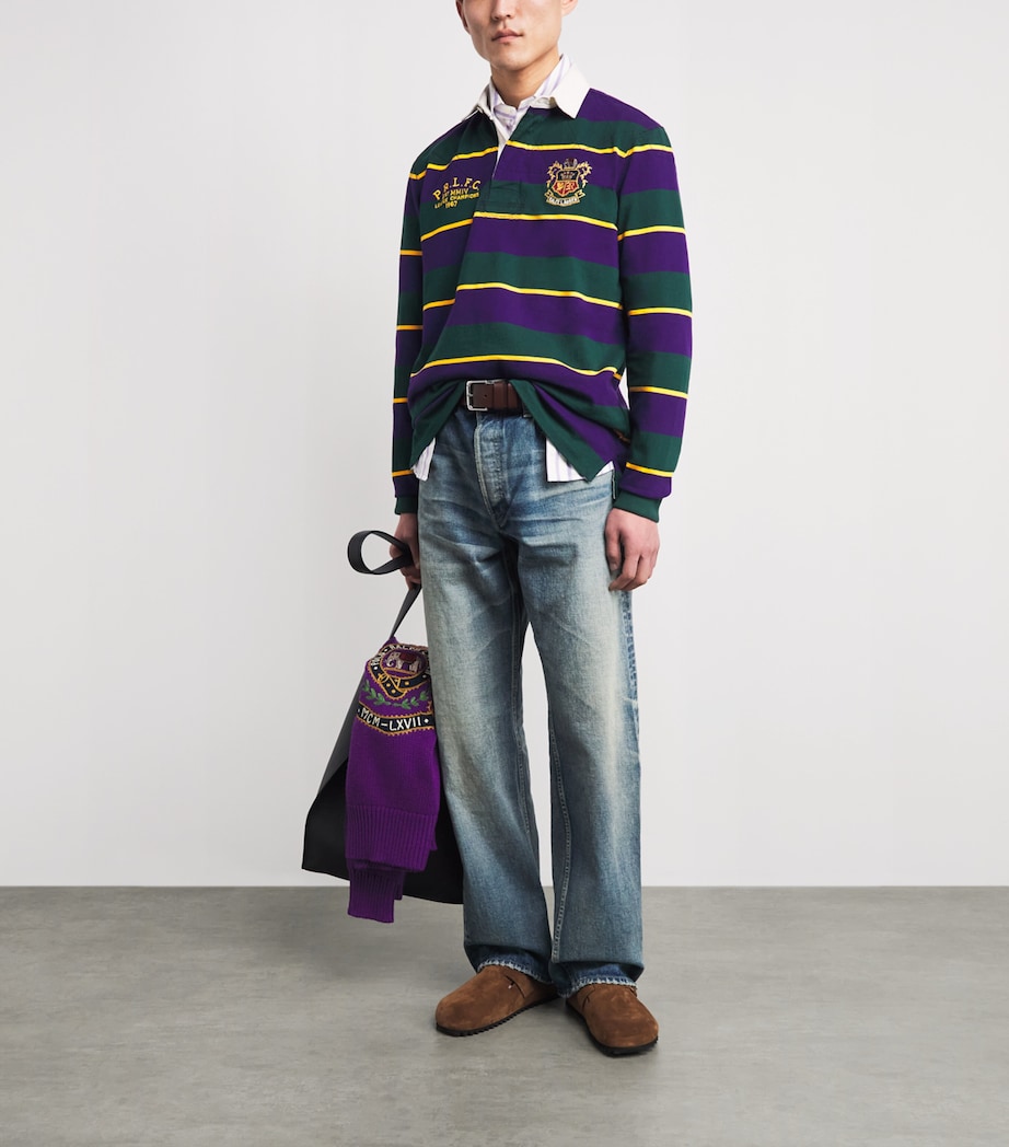 Polo Ralph Lauren Mens Cotton Stripe Embroidered Rugby Shirt Branford Purple Mlti Image 2