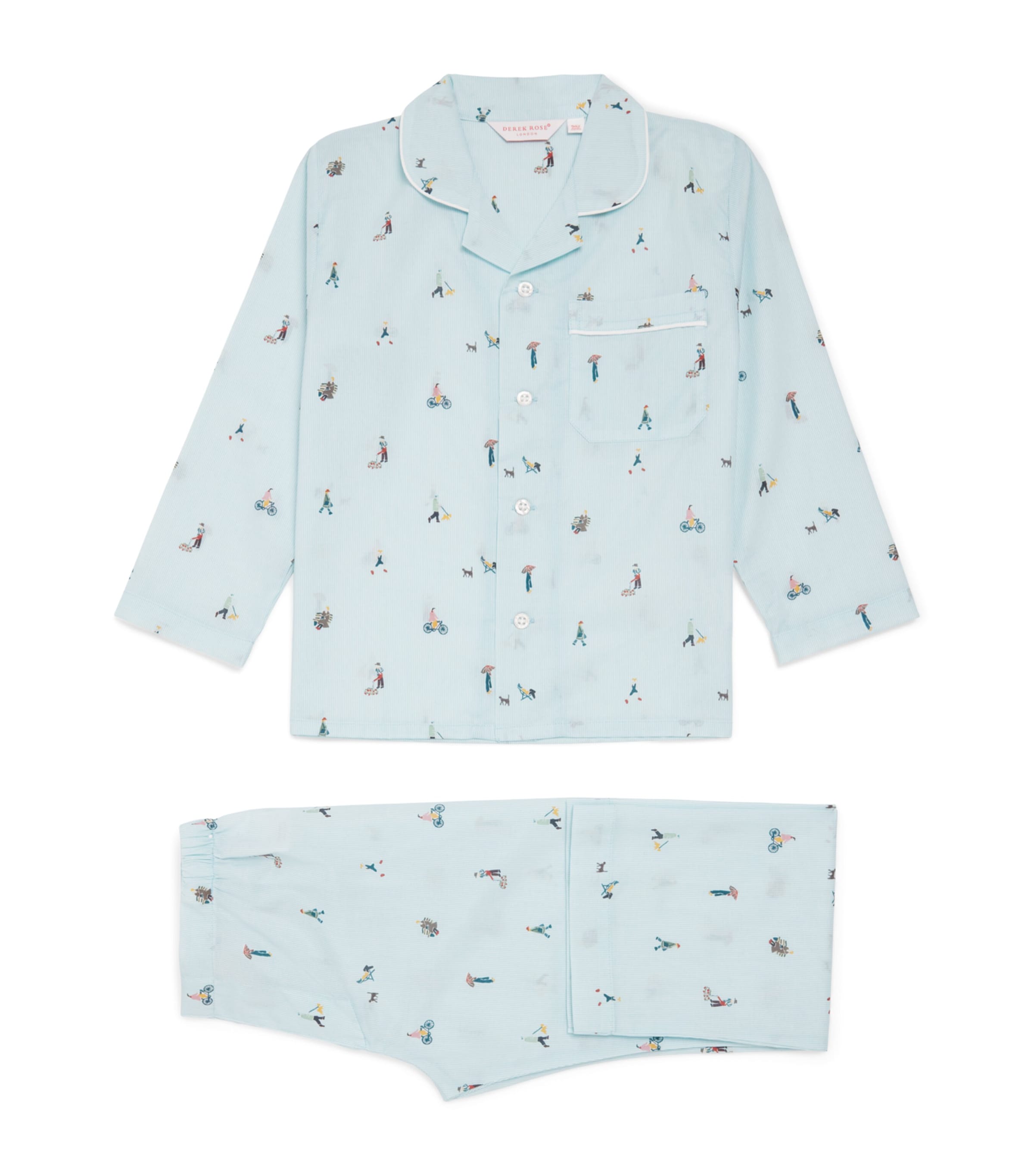 Derek Rose Kids Cotton Embroidered Pyjamas (3-16 Years) Blue Image 1